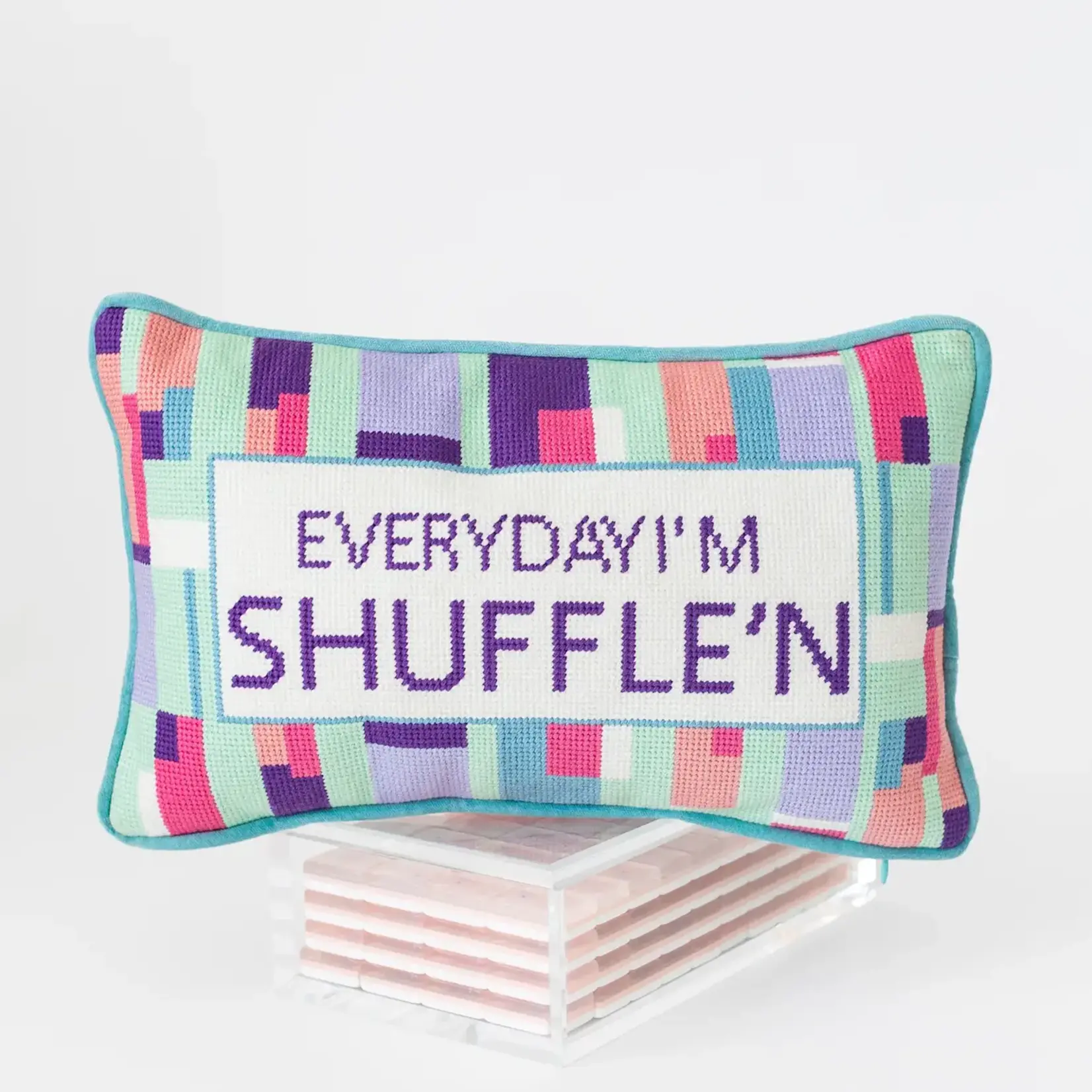 Bam Bird Boutique Everyday I'm Shuffle'n Mahjong Needlepoint Pillow