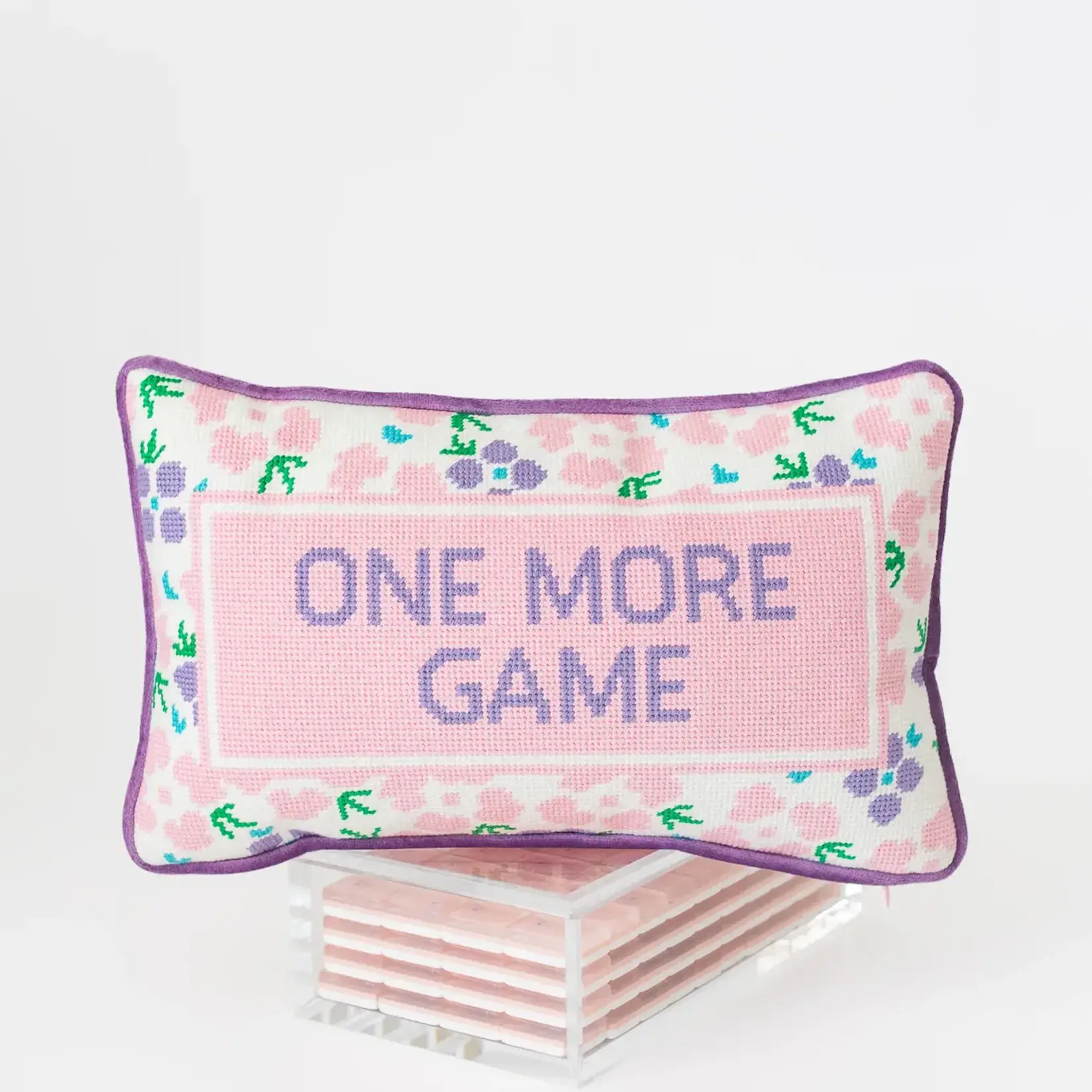 Bam Bird Boutique One More Game Mahjong Needlepoint Pillow