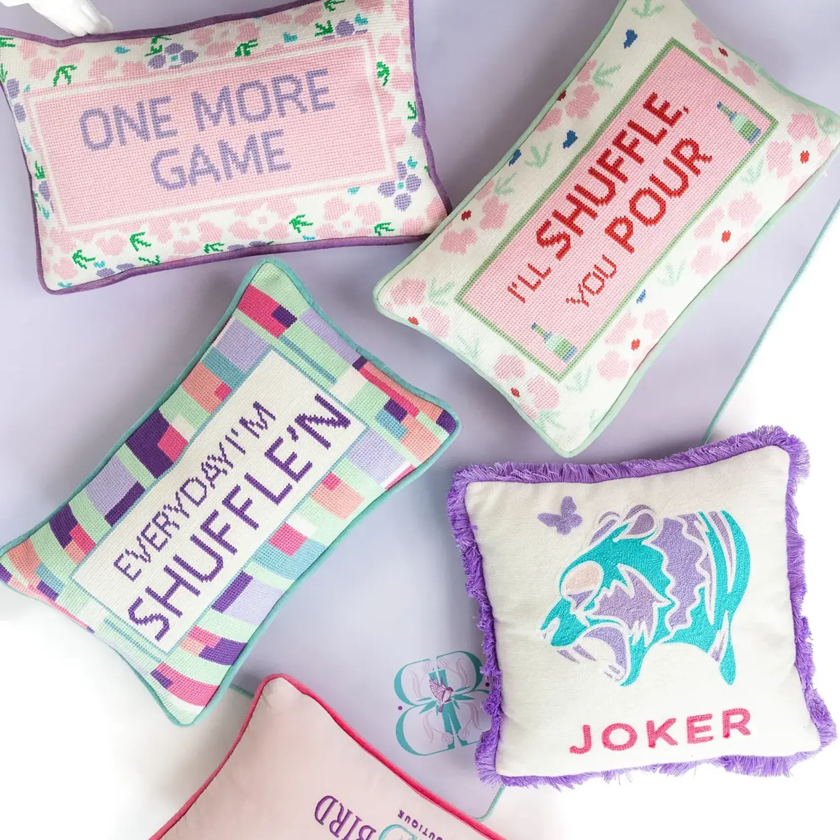 Bam Bird Boutique One More Game Mahjong Needlepoint Pillow