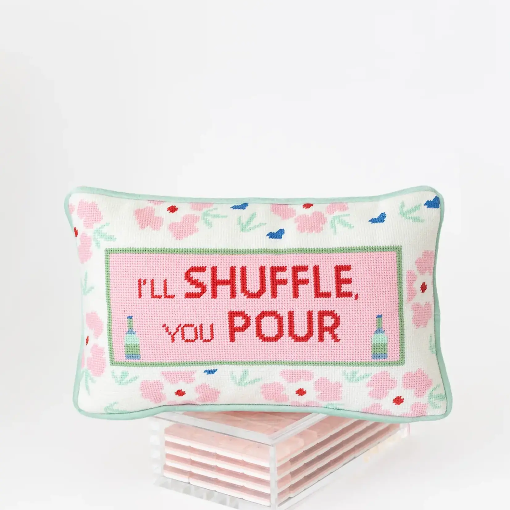 Bam Bird Boutique I'll Shuffle You Pour Mahjong Needlepoint Pillow