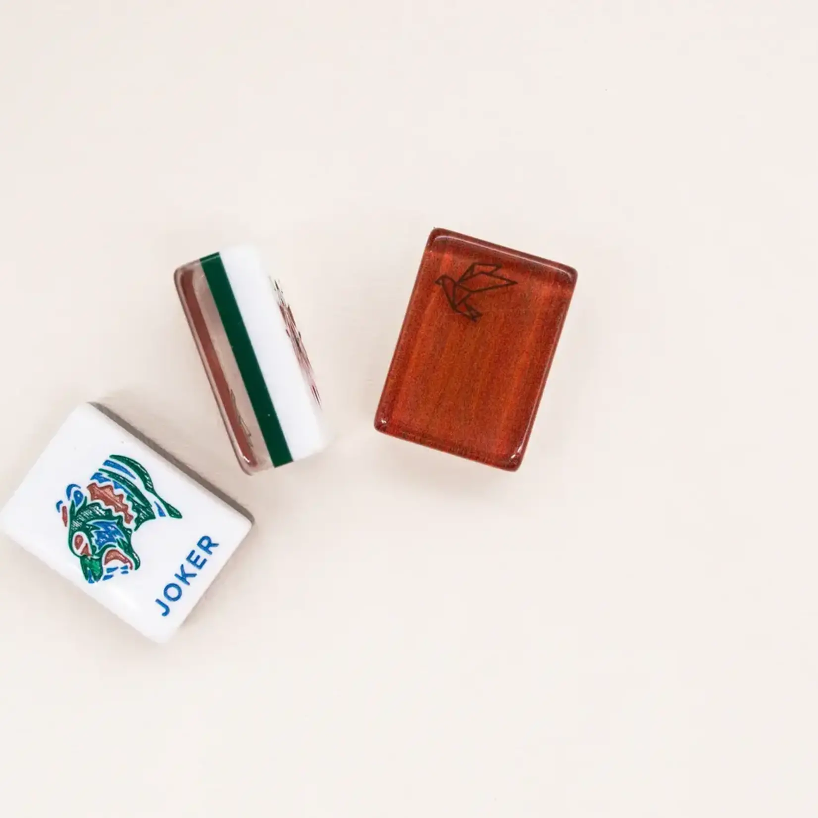 Bam Bird Boutique Origami Timber Mahjong Tile Set in Lucite Display Box