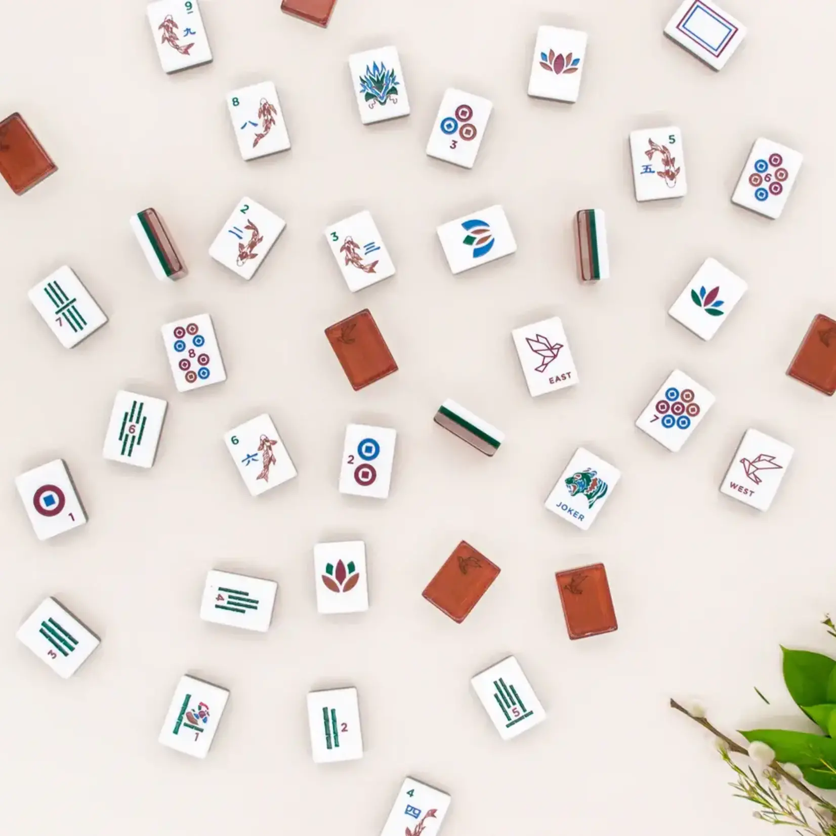 Bam Bird Boutique Origami Timber Mahjong Tile Set in Lucite Display Box