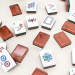 Bam Bird Boutique Origami Timber Mahjong Tile Set in Lucite Display Box