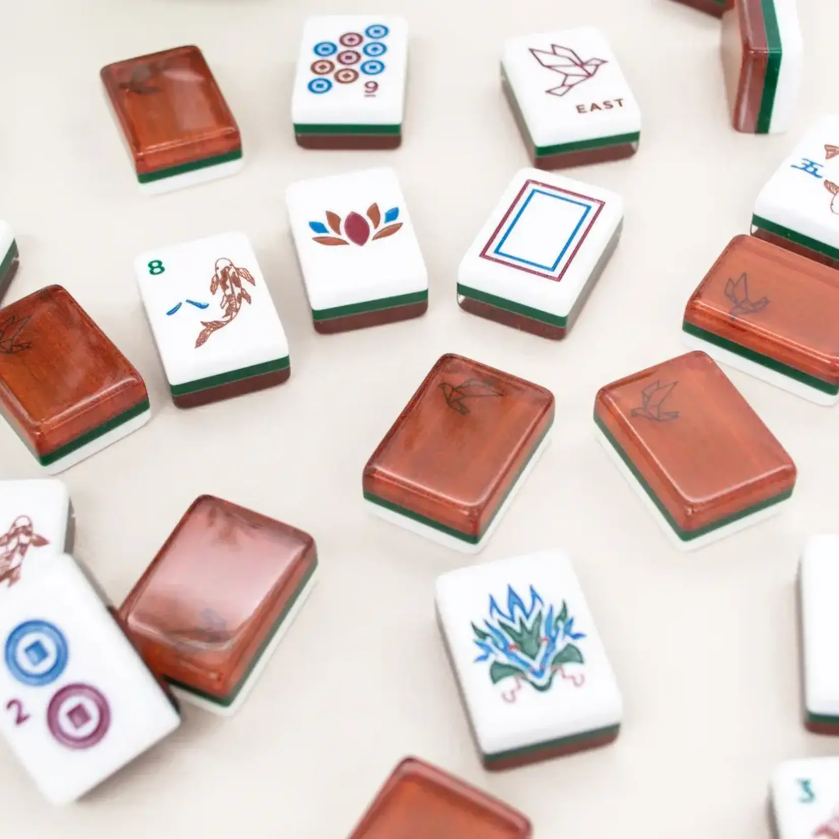 Bam Bird Boutique Origami Timber Mahjong Tile Set in Lucite Display Box