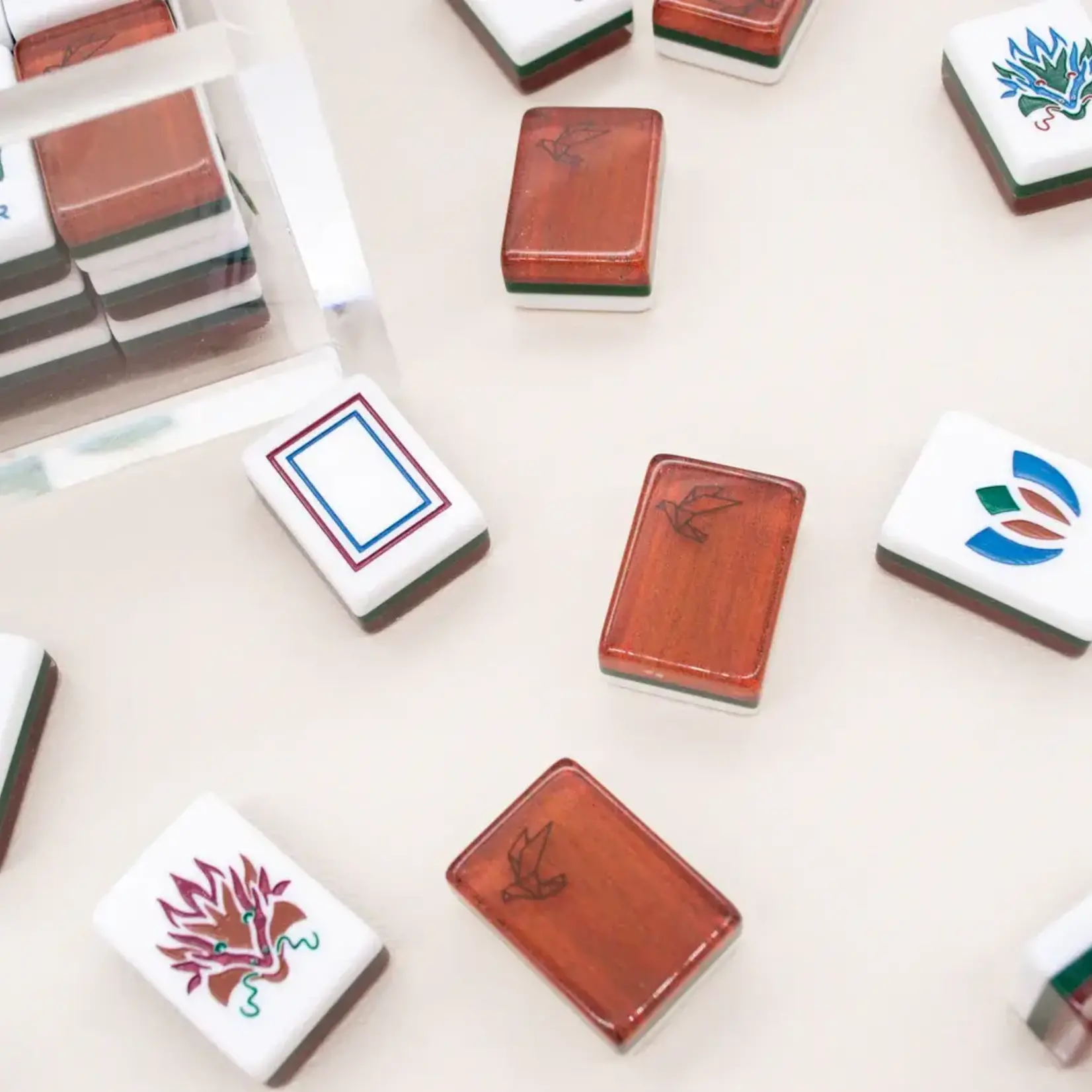 Bam Bird Boutique Origami Timber Mahjong Tile Set in Lucite Display Box