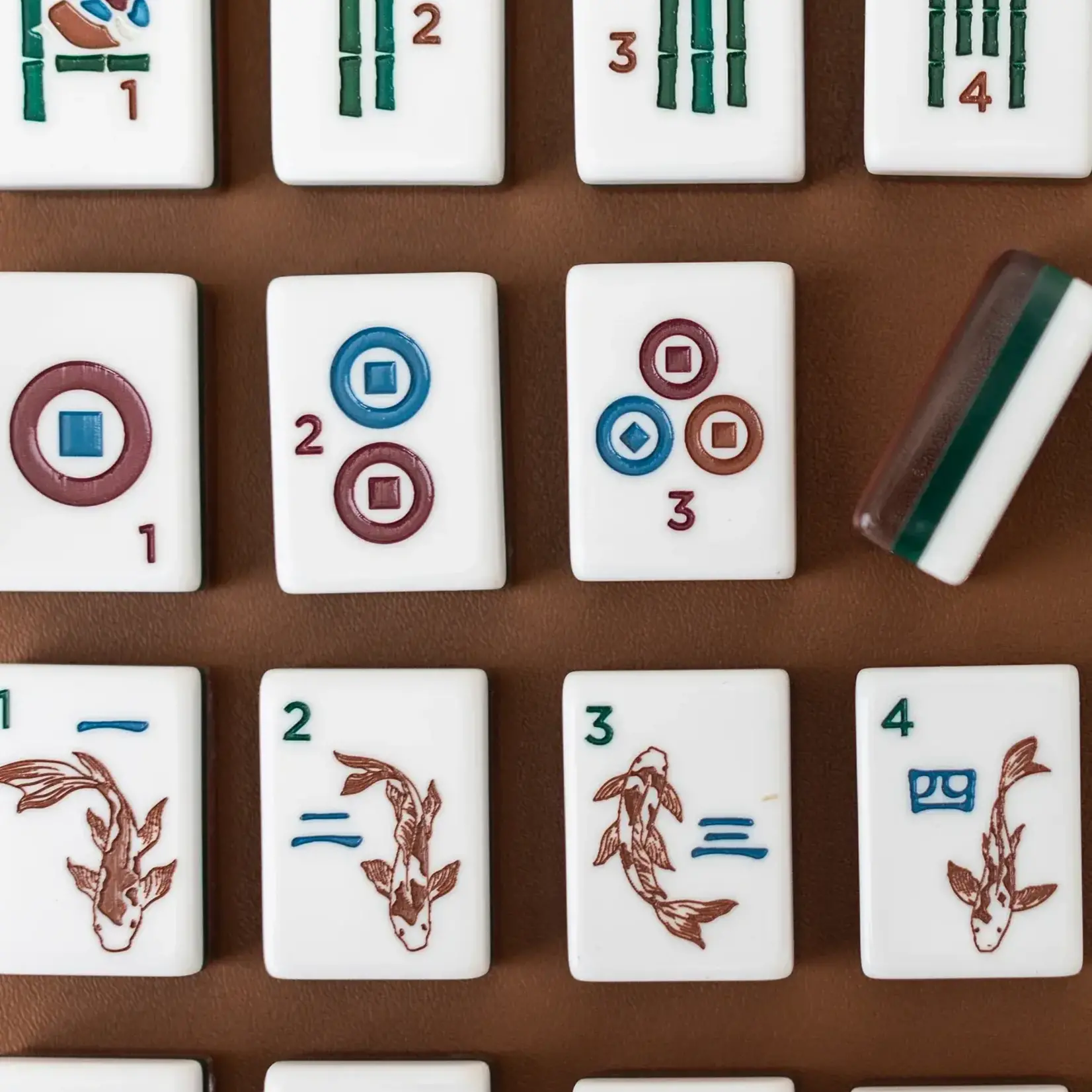 Bam Bird Boutique Origami Timber Mahjong Tile Set in Lucite Display Box