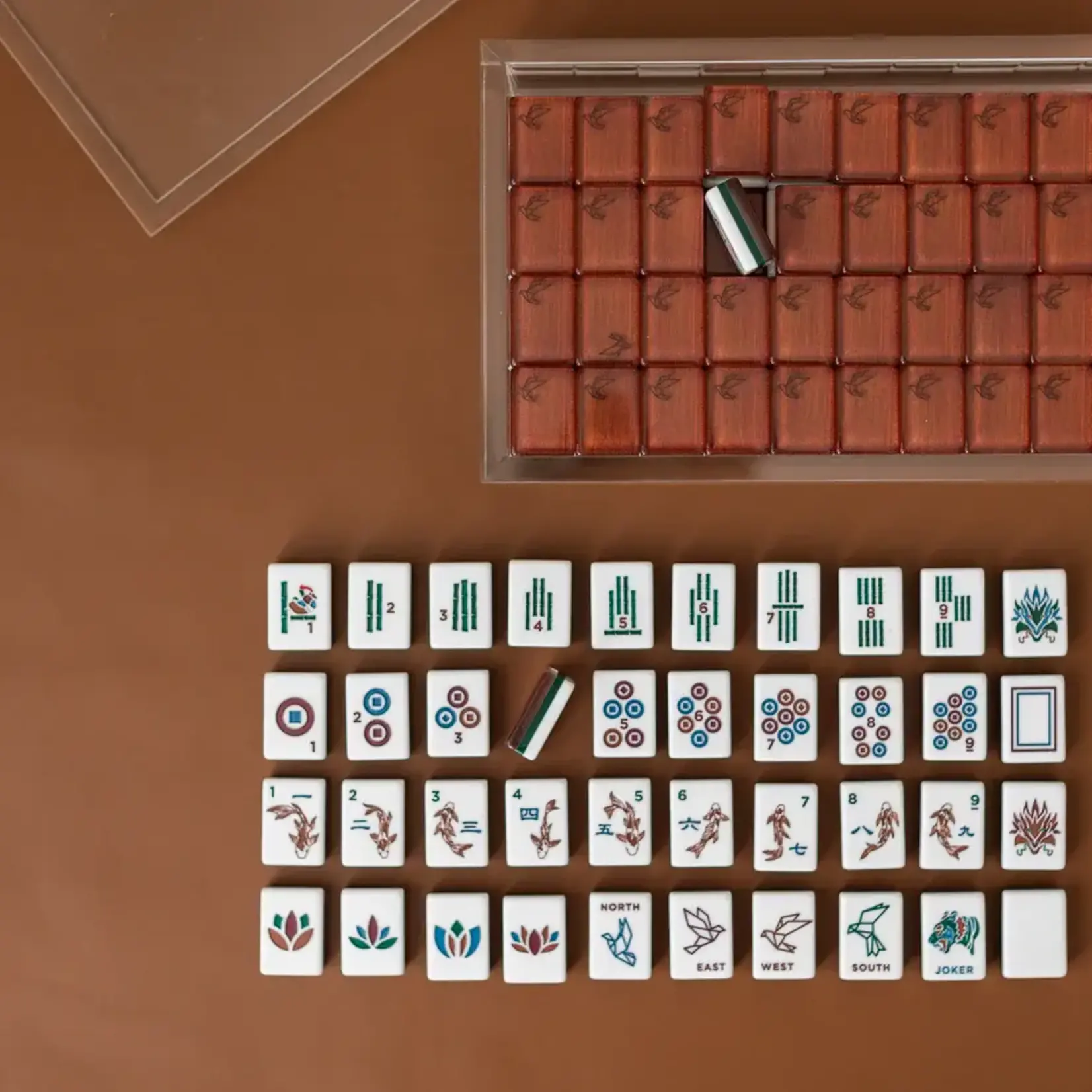 Bam Bird Boutique Origami Timber Mahjong Tile Set in Lucite Display Box