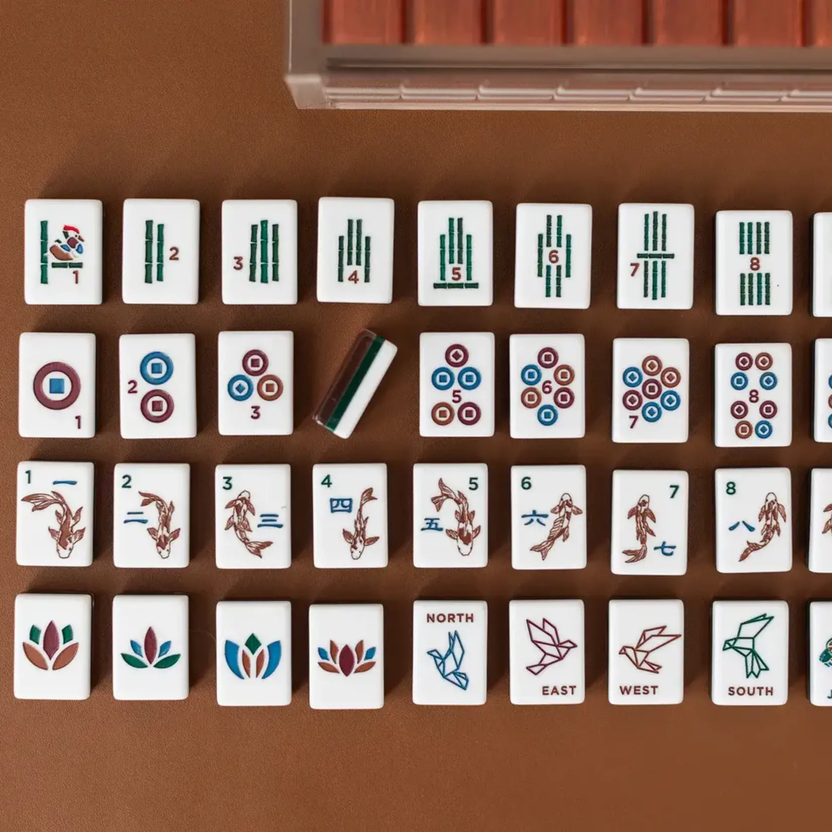 Bam Bird Boutique Origami Timber Mahjong Tile Set in Lucite Display Box