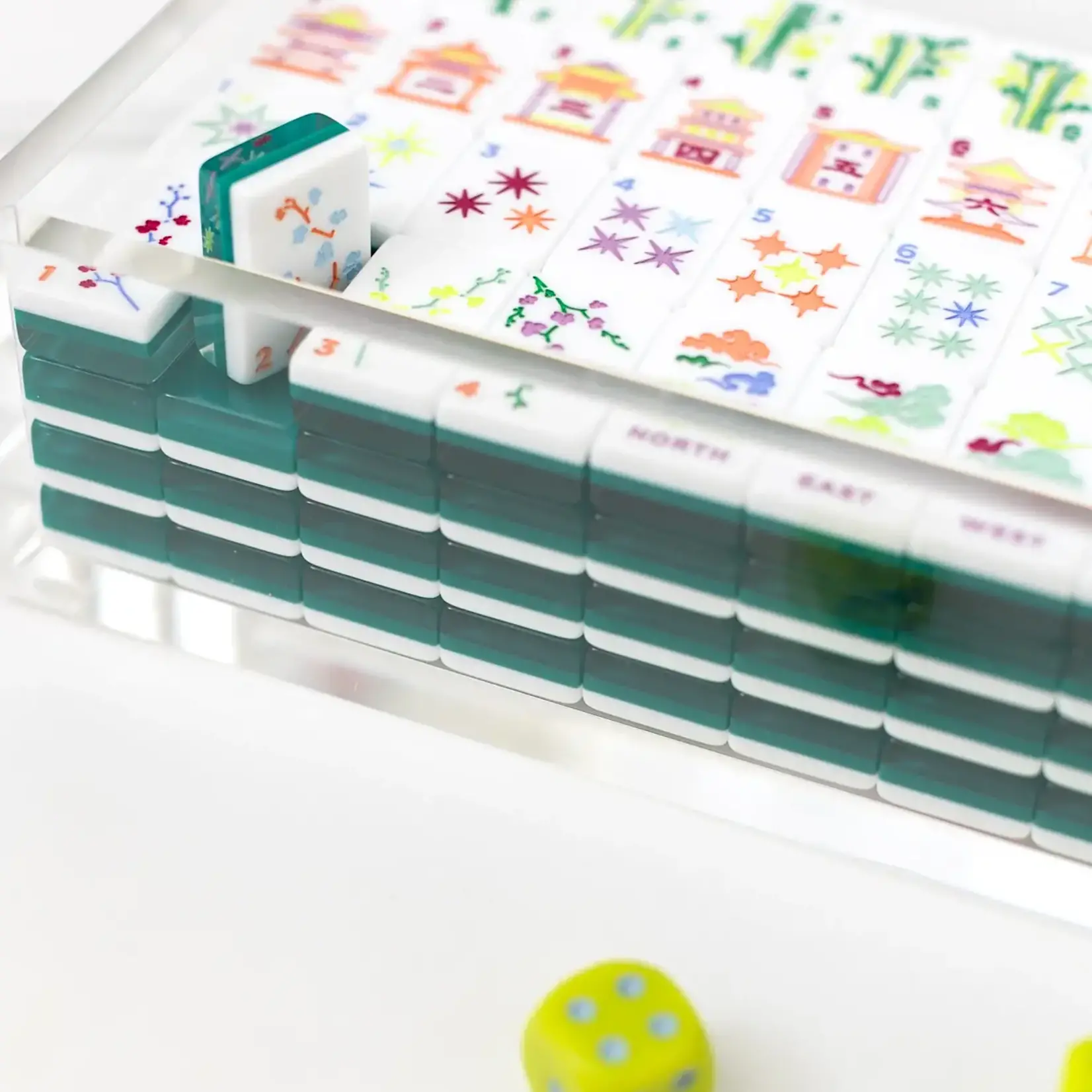 Bam Bird Boutique Emerald East Meets West Mahjong Tile Set w/ Lucite Display Box