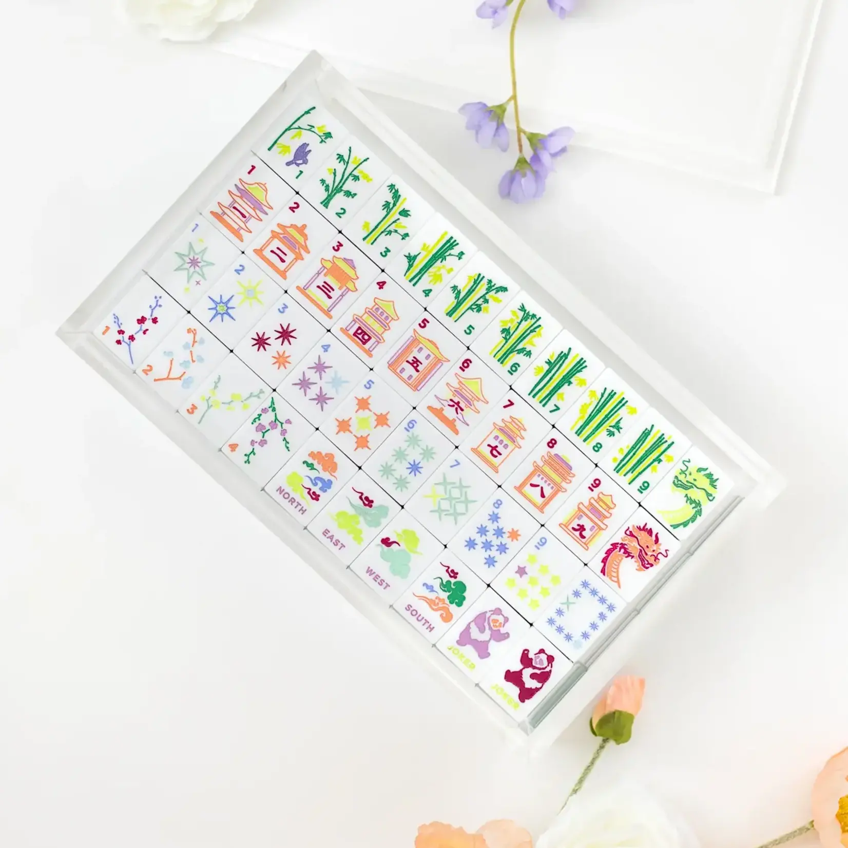 Bam Bird Boutique Emerald East Meets West Mahjong Tile Set w/ Lucite Display Box