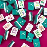 Bam Bird Boutique Emerald East Meets West Mahjong Tile Set w/ Lucite Display Box