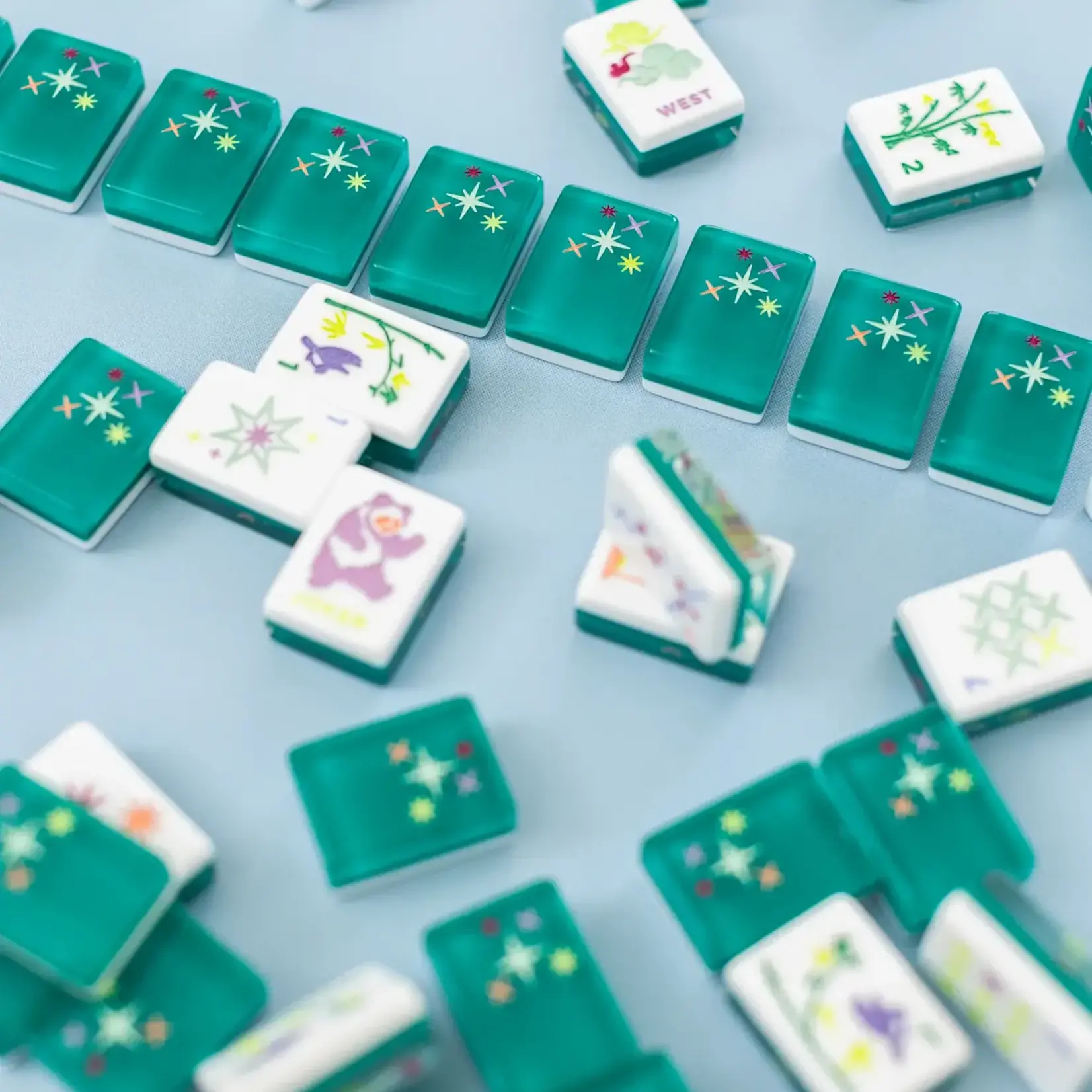 Bam Bird Boutique Emerald East Meets West Mahjong Tile Set w/ Lucite Display Box