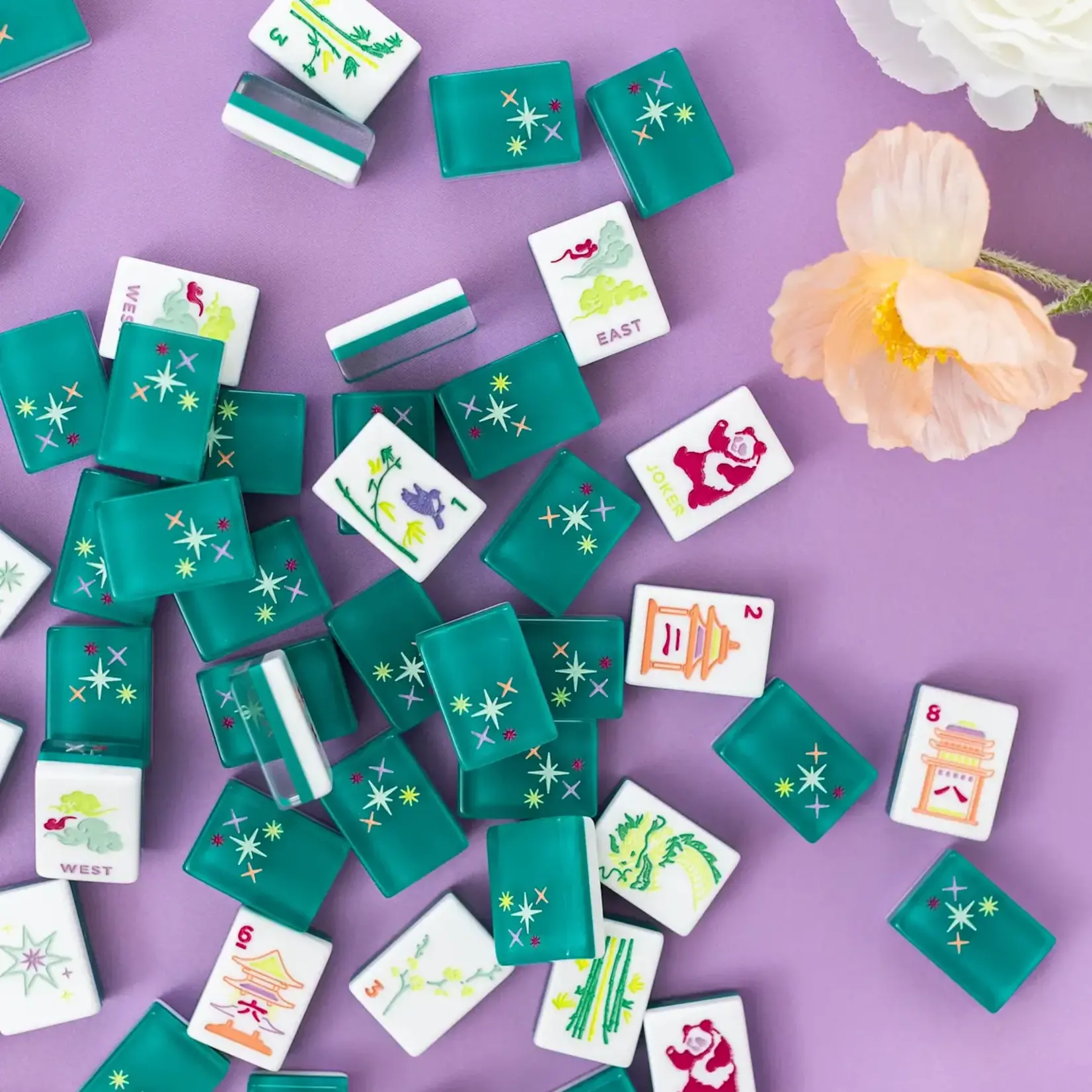 Bam Bird Boutique Emerald East Meets West Mahjong Tile Set w/ Lucite Display Box