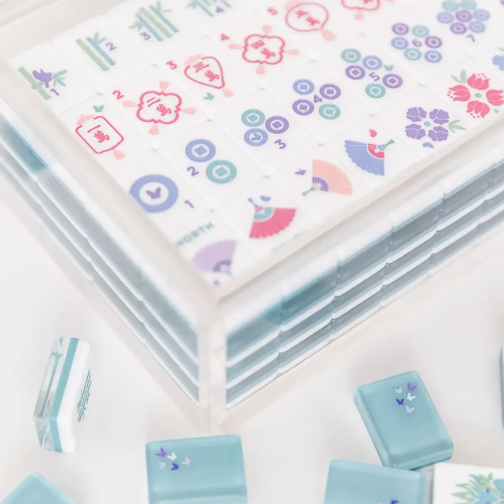 Bam Bird Boutique Teal Classic Mahjong Tile Set in Lucite Display Box