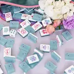 Bam Bird Boutique Teal Classic Mahjong Tile Set in Teal/Pink Classic Velvet Tile Bag