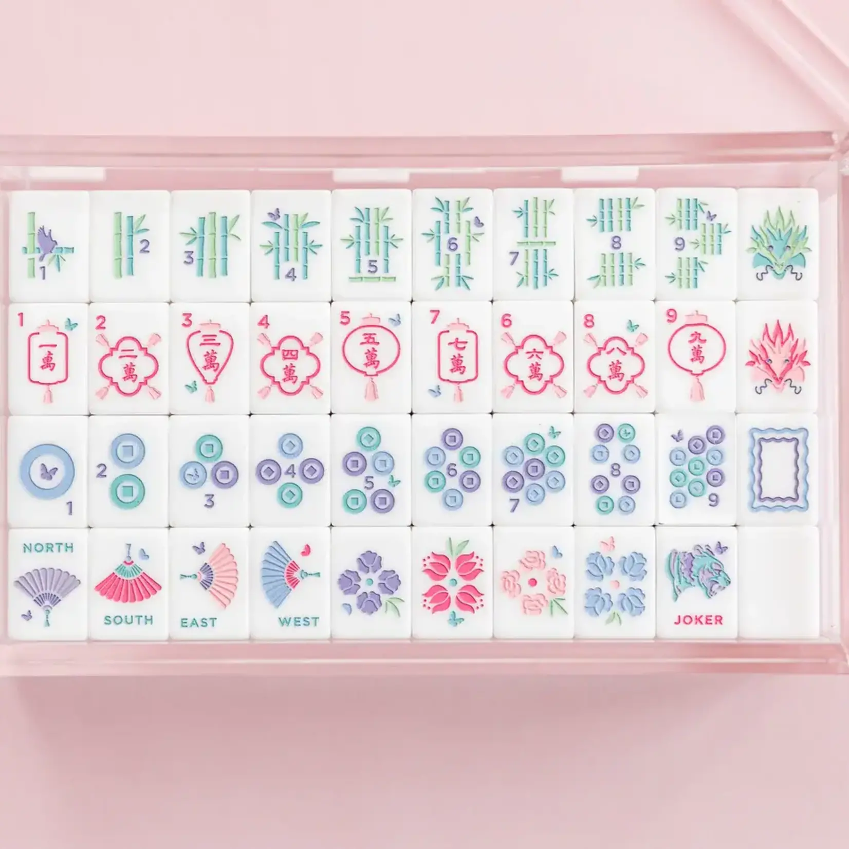 Bam Bird Boutique Rose Classic Mahjong Tile Set in Lucite Display Box