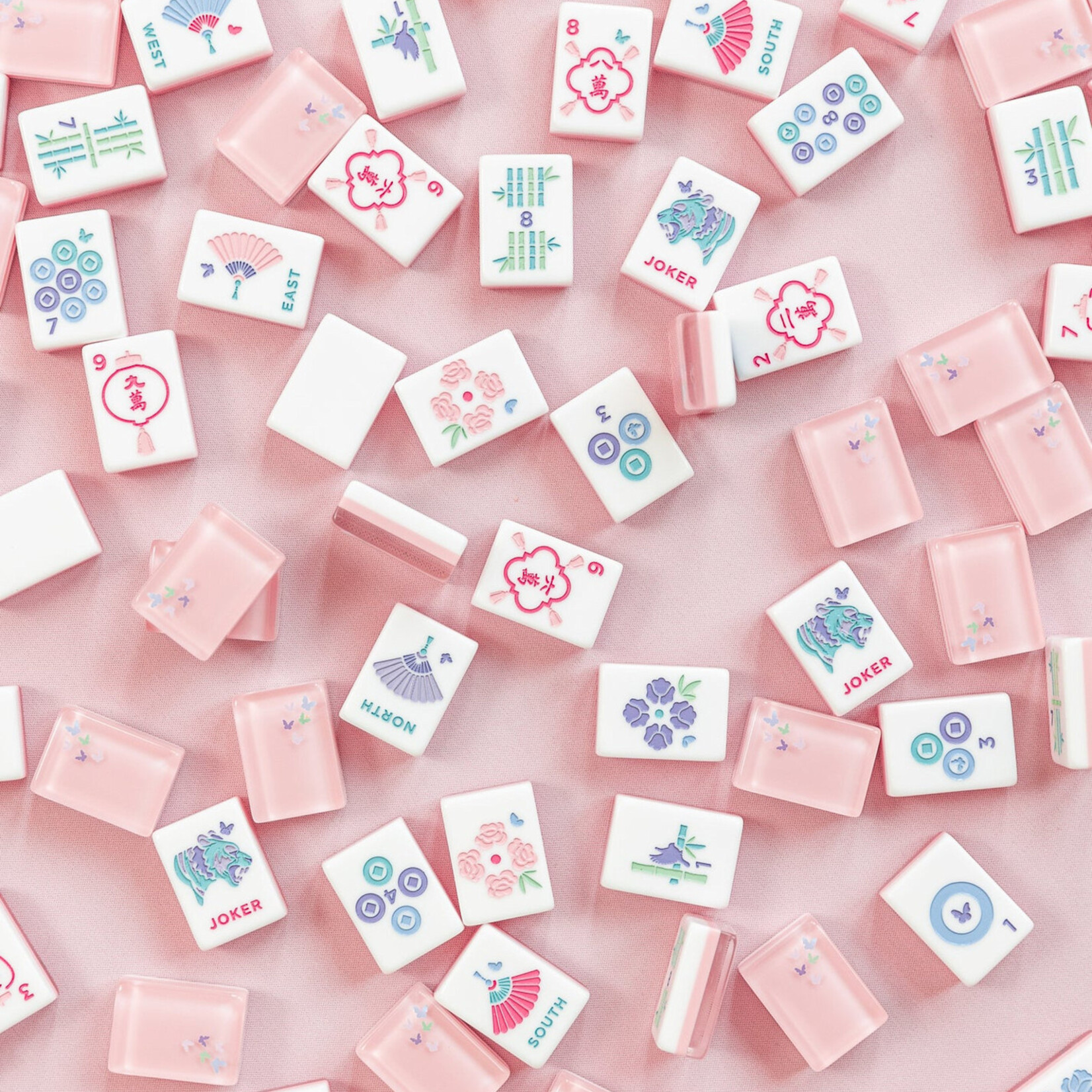 Bam Bird Boutique Rose Classic Mahjong Tile Set in Lavender/Pink Classic Velvet Tile Bag