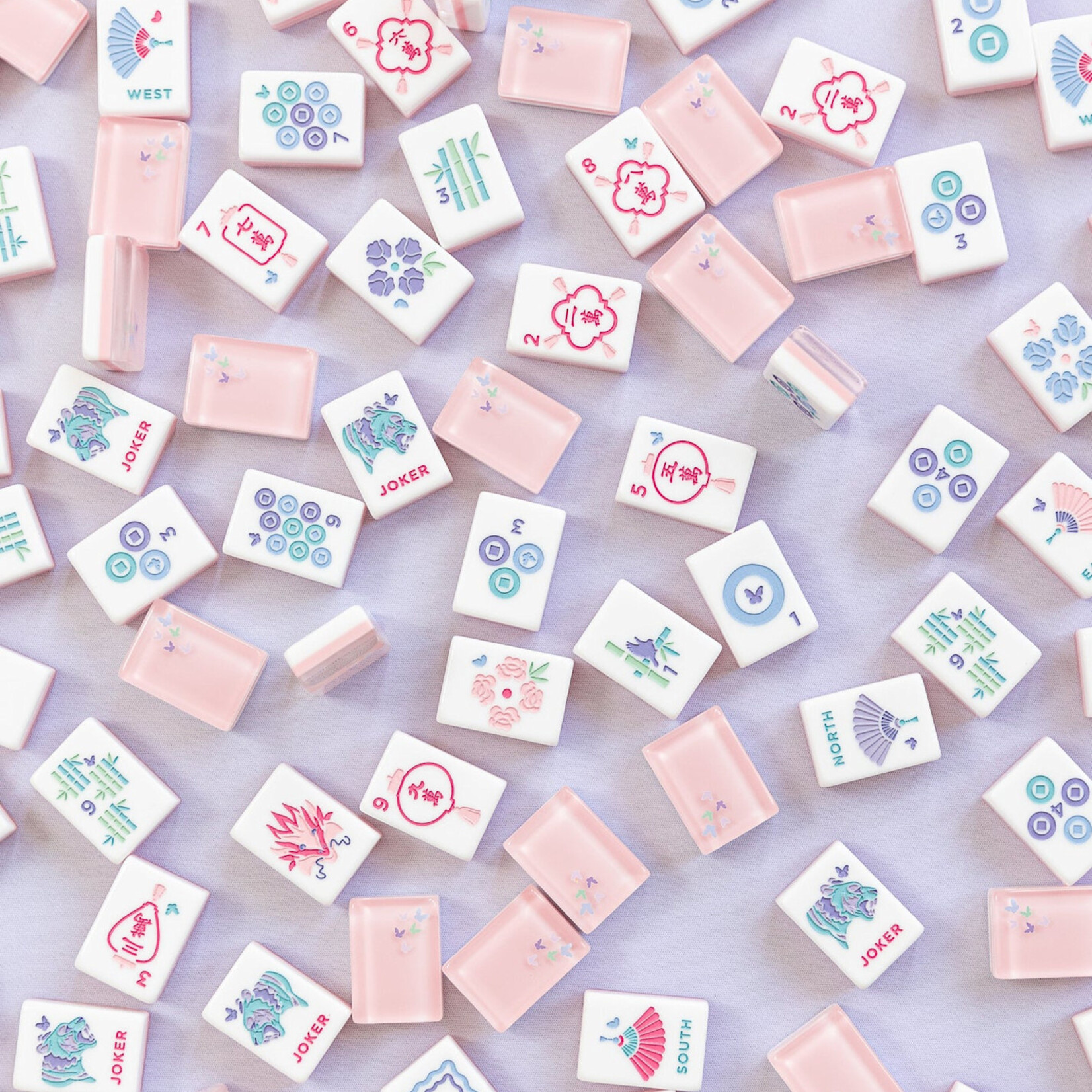 Bam Bird Boutique Rose Classic Mahjong Tile Set in Lavender/Pink Classic Velvet Tile Bag