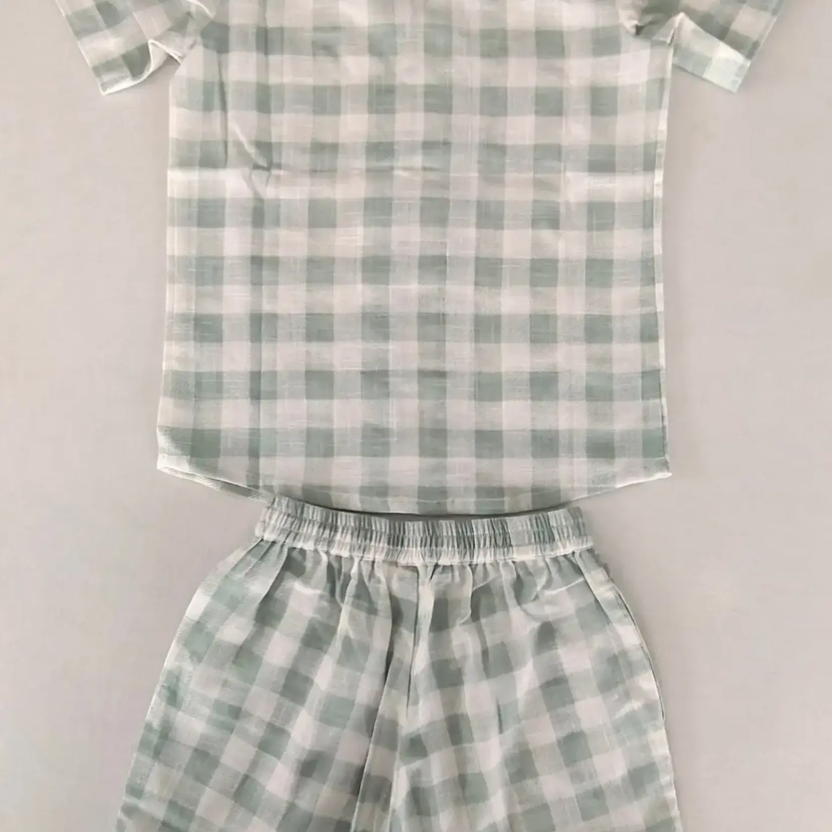 Yo Baby Kids' Unisex Sage Checks Cotton Shirt & Shorts Set