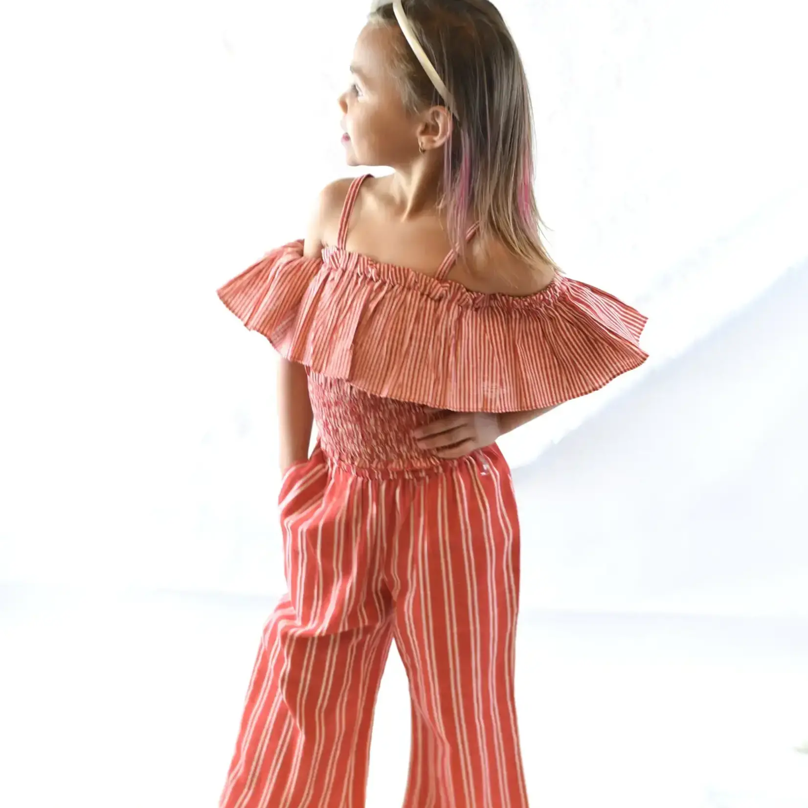 Yo Baby Candy-Striped Smocked Ruffle Top and Pants 2 pc set