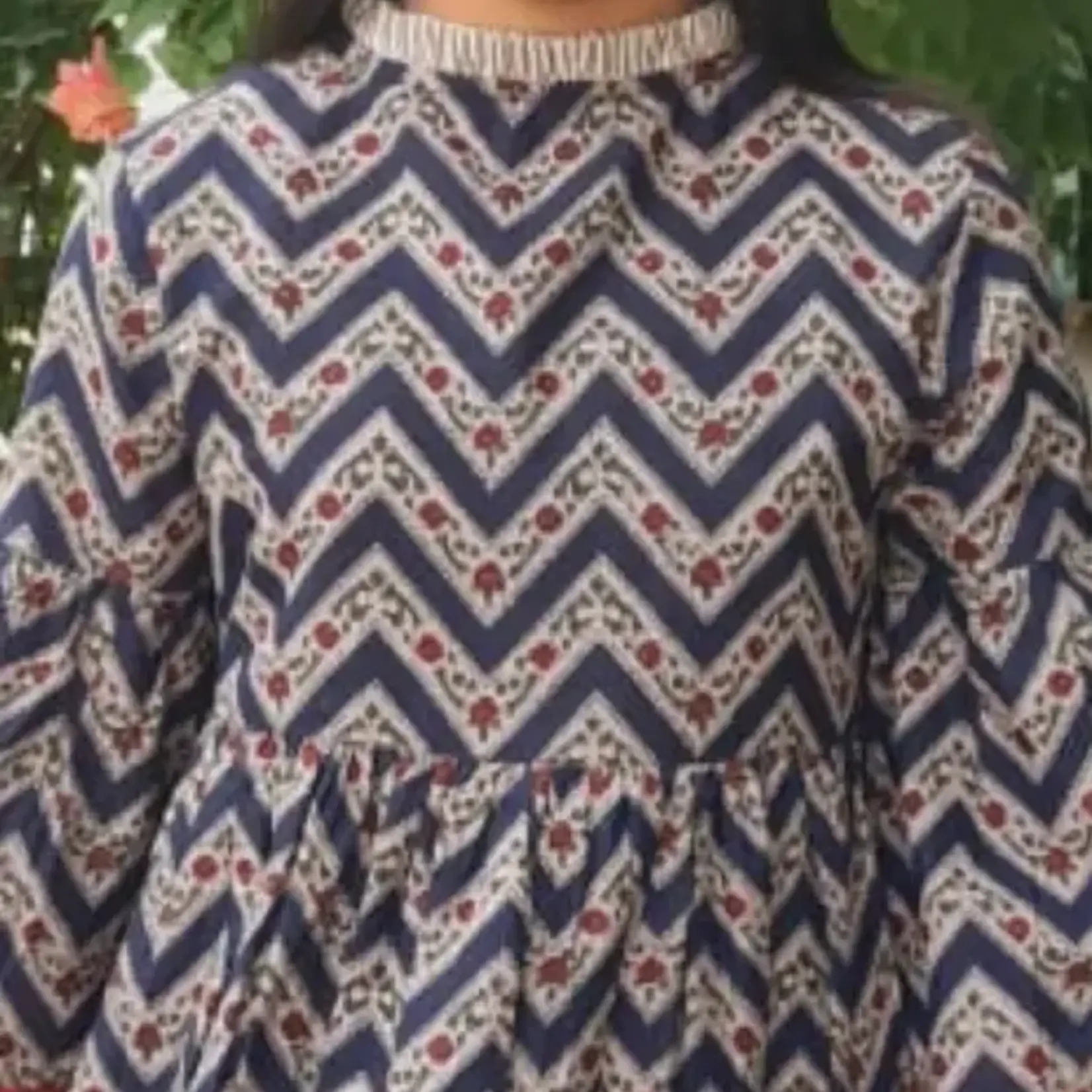 Yo Baby Bell-Sleeves Zig-Zag Dress Beige Chambray