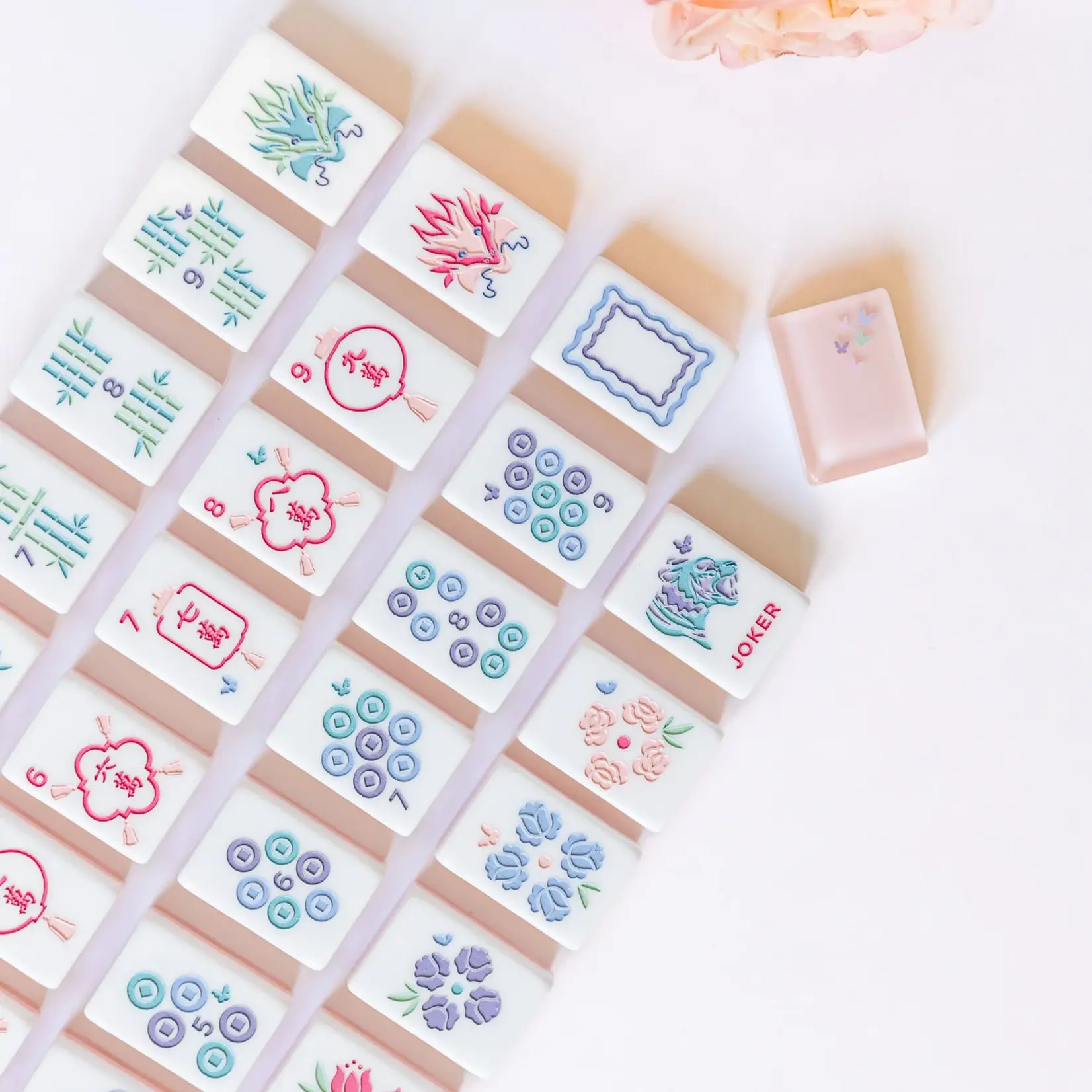 Bam Bird Boutique Rose Classic Mahjong Tile Set in Lavender/Pink Classic Velvet Tile Bag