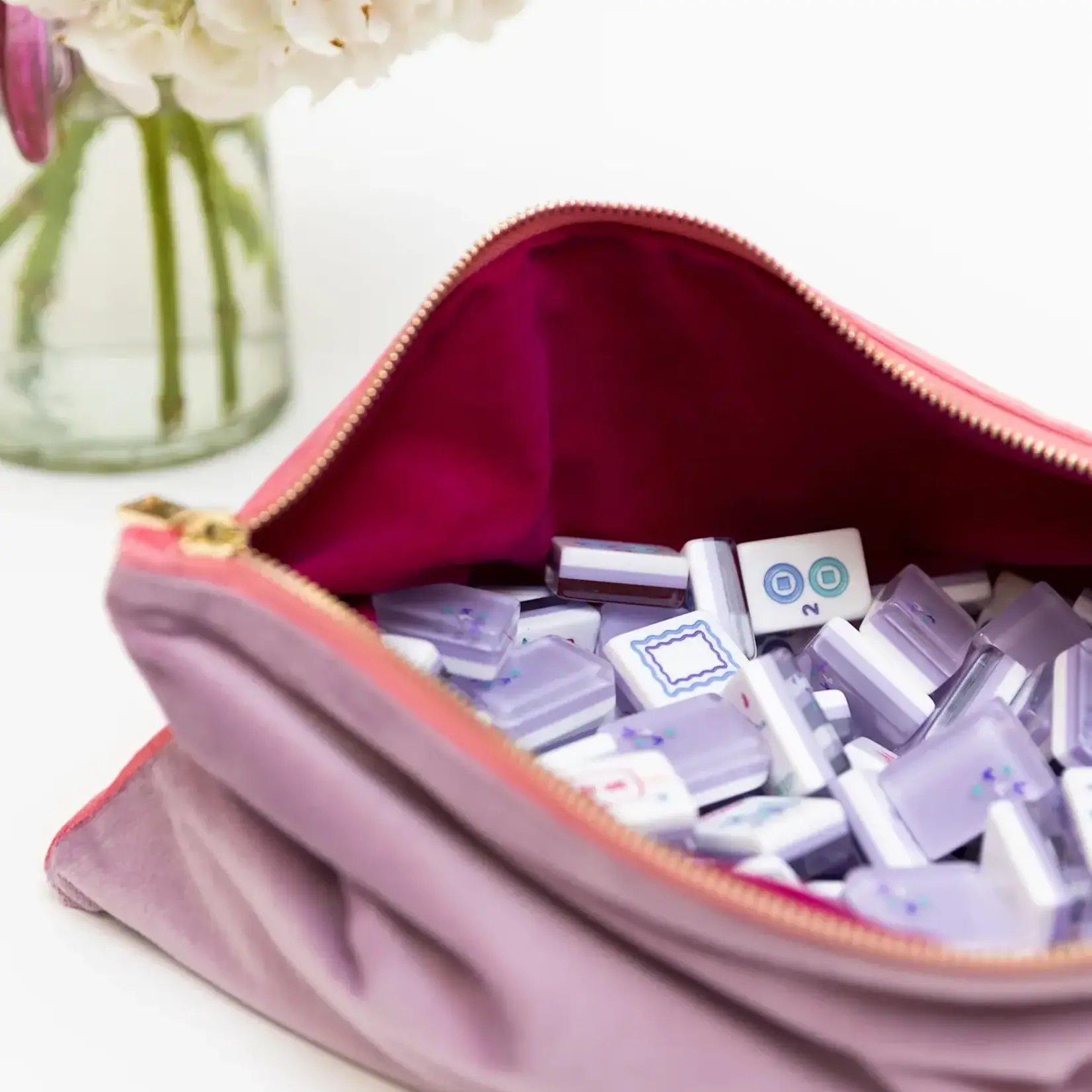 Bam Bird Boutique Lavender Classic Mahjong Tile Set w/ Lavender/Pink Velvet Bag