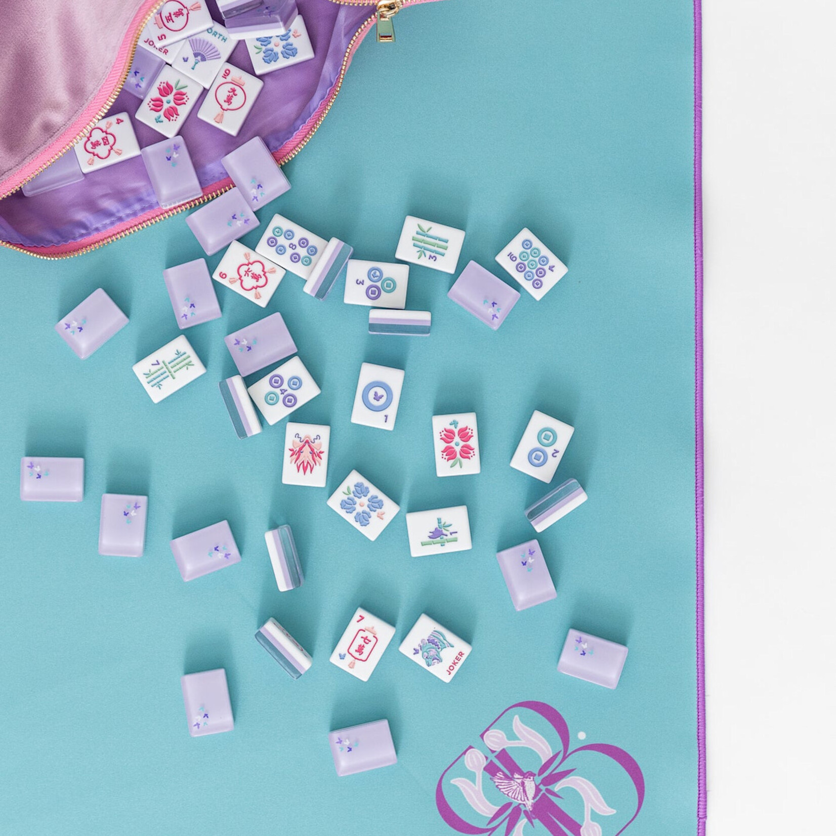 Bam Bird Boutique Lavender Classic Mahjong Tile Set w/ Lavender/Pink Velvet Bag