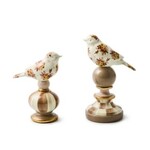 MacKenzie-Childs Wild Rose Brown Bird Topiaries, Set of 2
