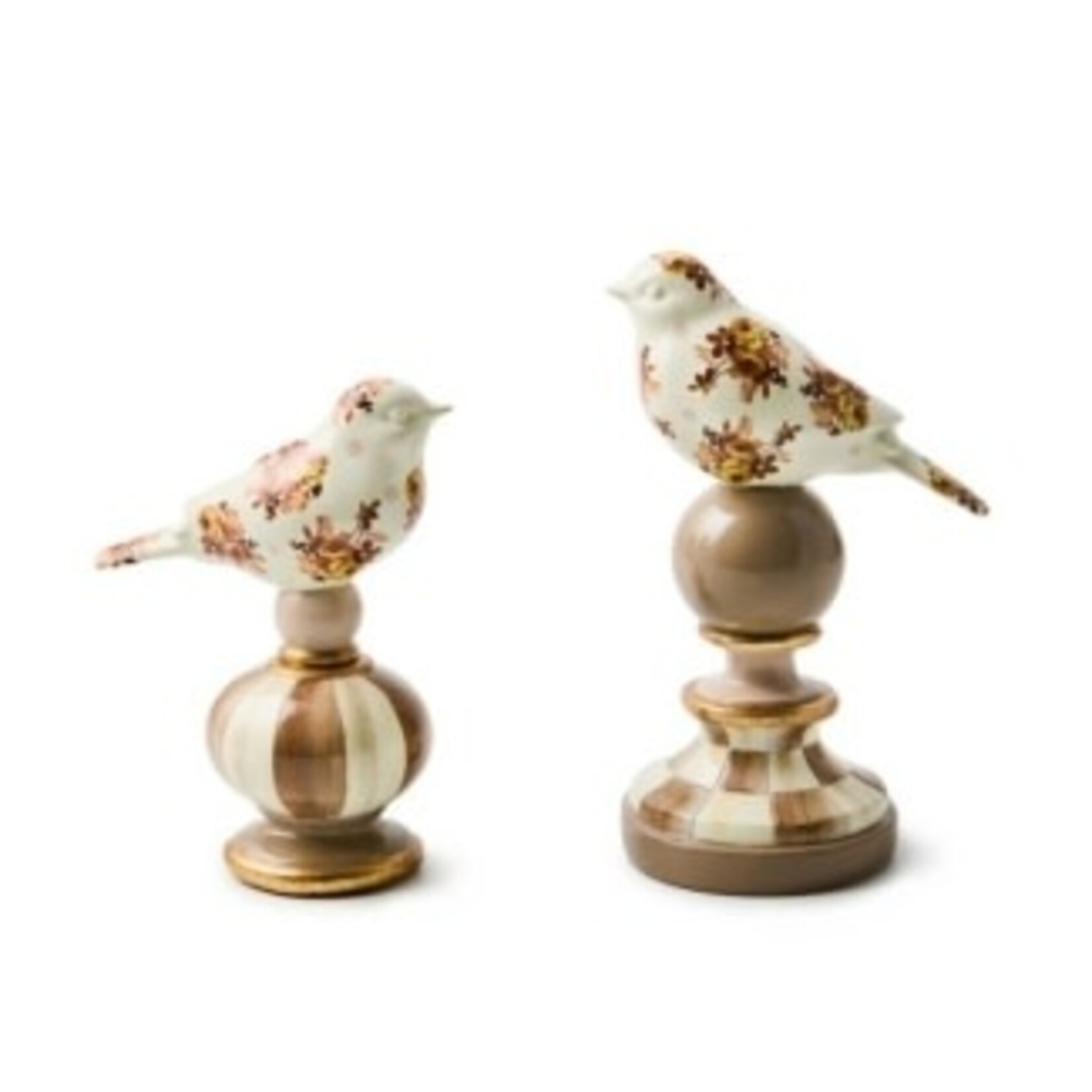 MacKenzie-Childs Wild Rose Brown Bird Topiaries, Set of 2