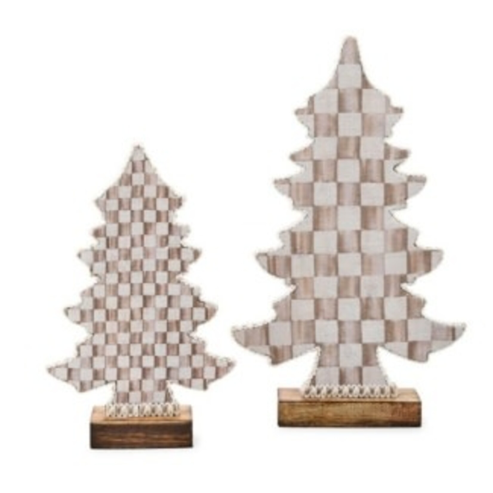 MacKenzie-Childs Mocha Check Wood Trees, Set of 2