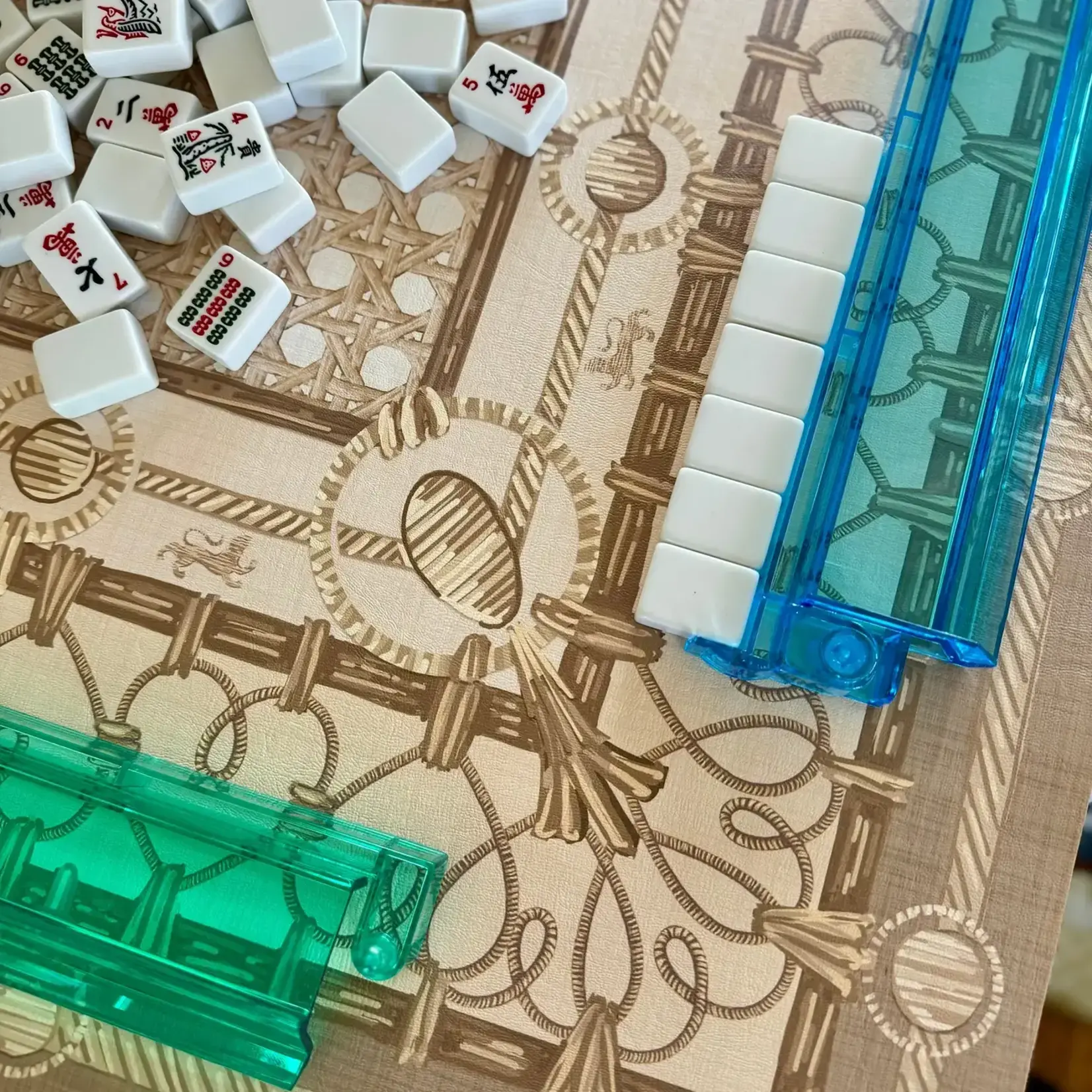 Tigre de Tartan Caned Trompe L'oeil Blonde Mahjong Gaming Mat