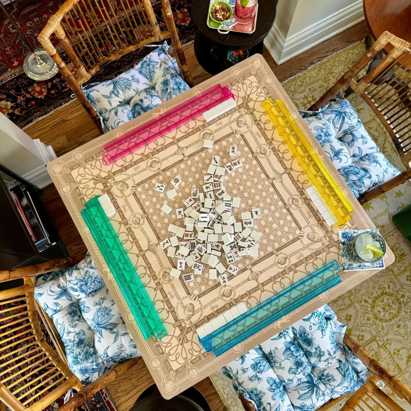 Tigre de Tartan Caned Trompe L'oeil Blonde Mahjong Gaming Mat