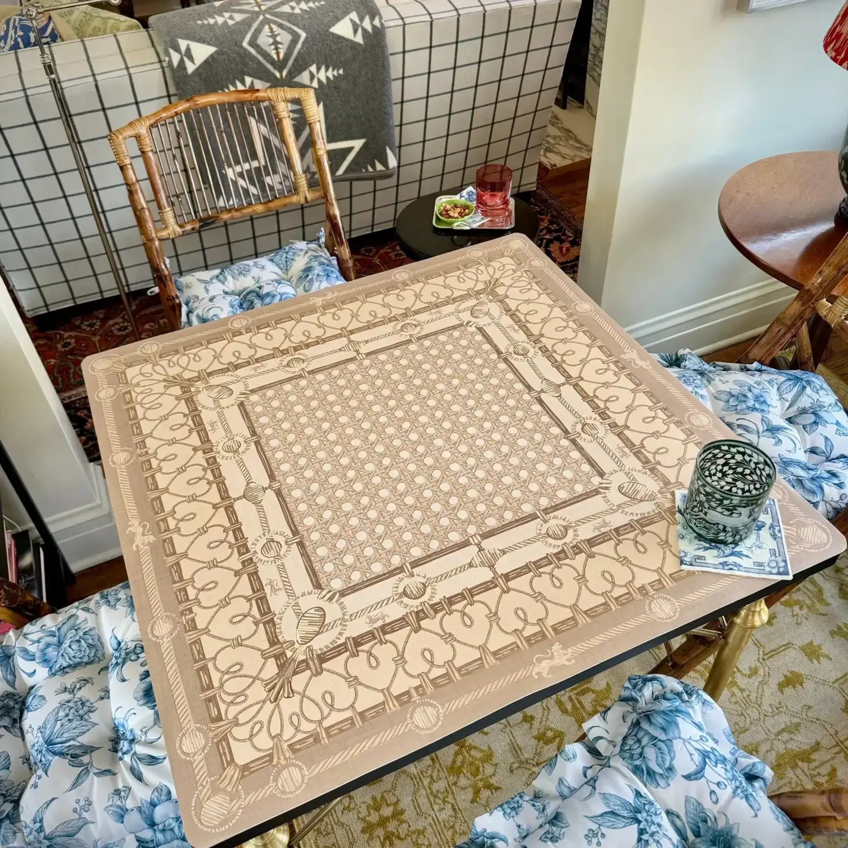 Tigre de Tartan Caned Trompe L'oeil Blonde Mahjong Gaming Mat