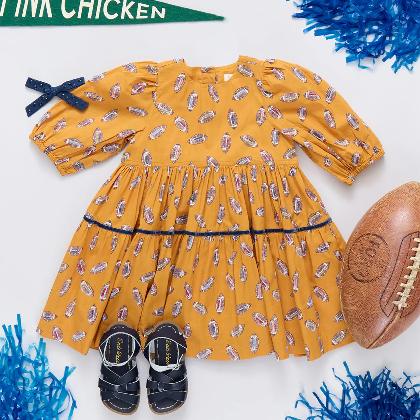 Pink Chicken girls maribelle dress - flying footballs