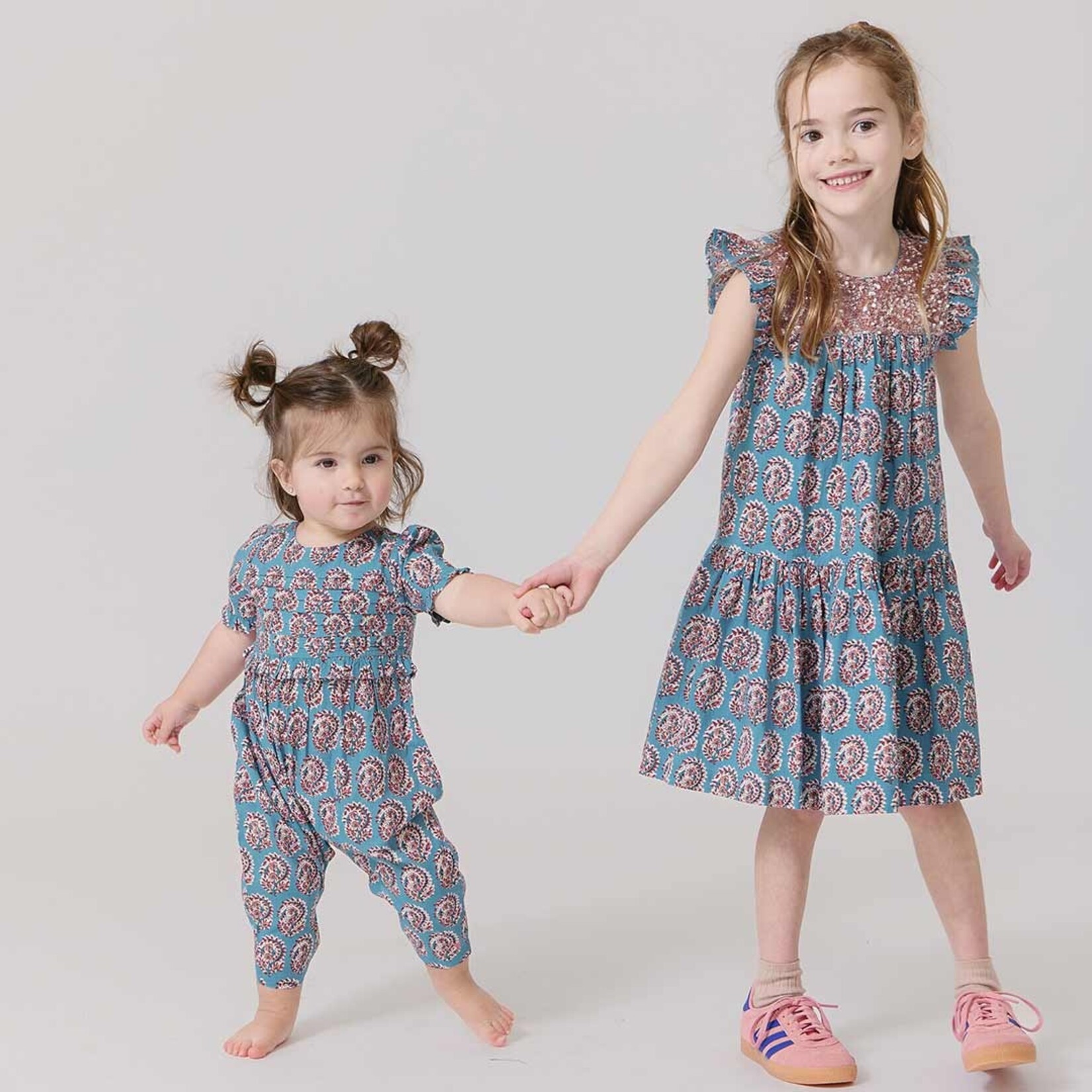 Pink Chicken girls fiona ruffle dress - blue paisley