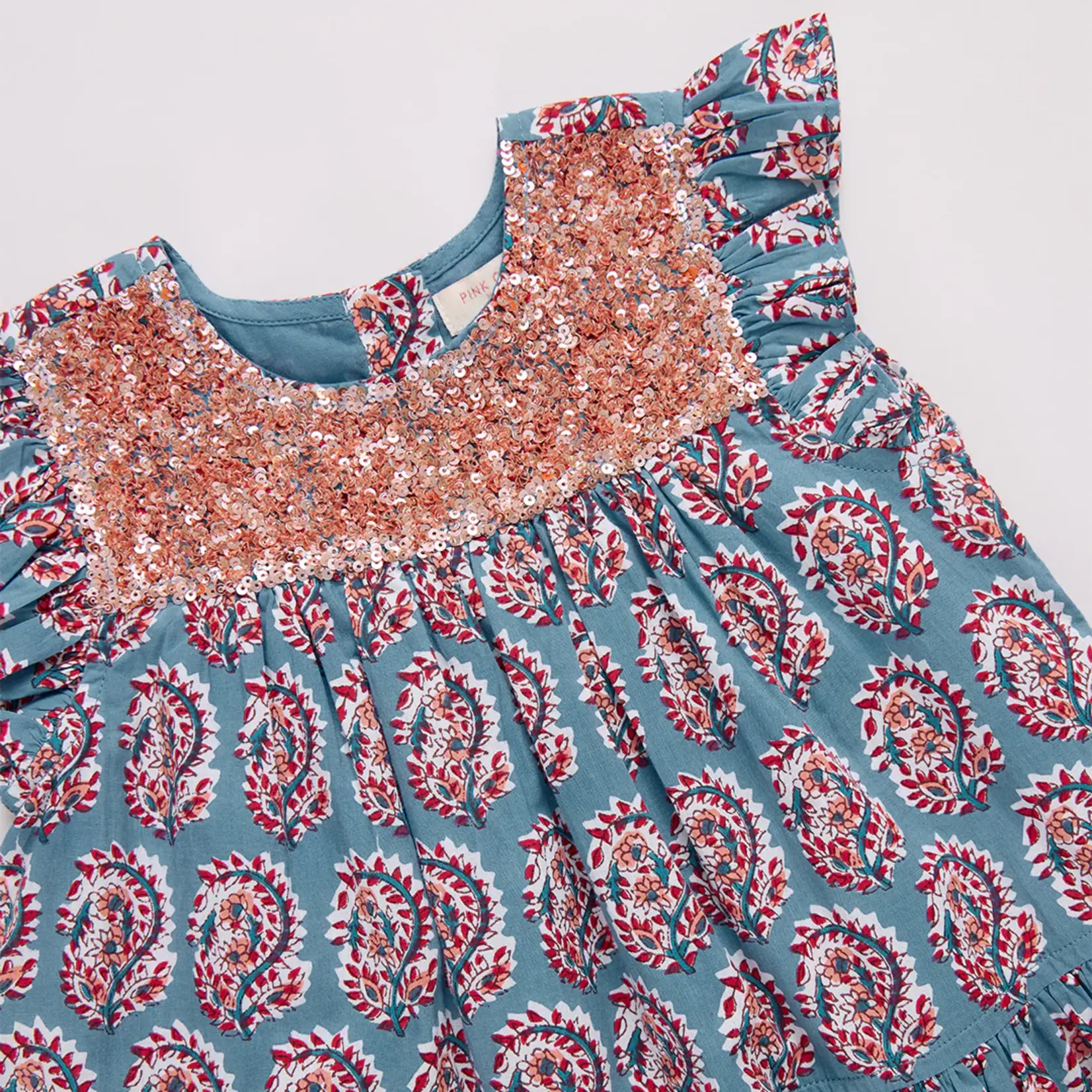 Pink Chicken girls fiona ruffle dress - blue paisley
