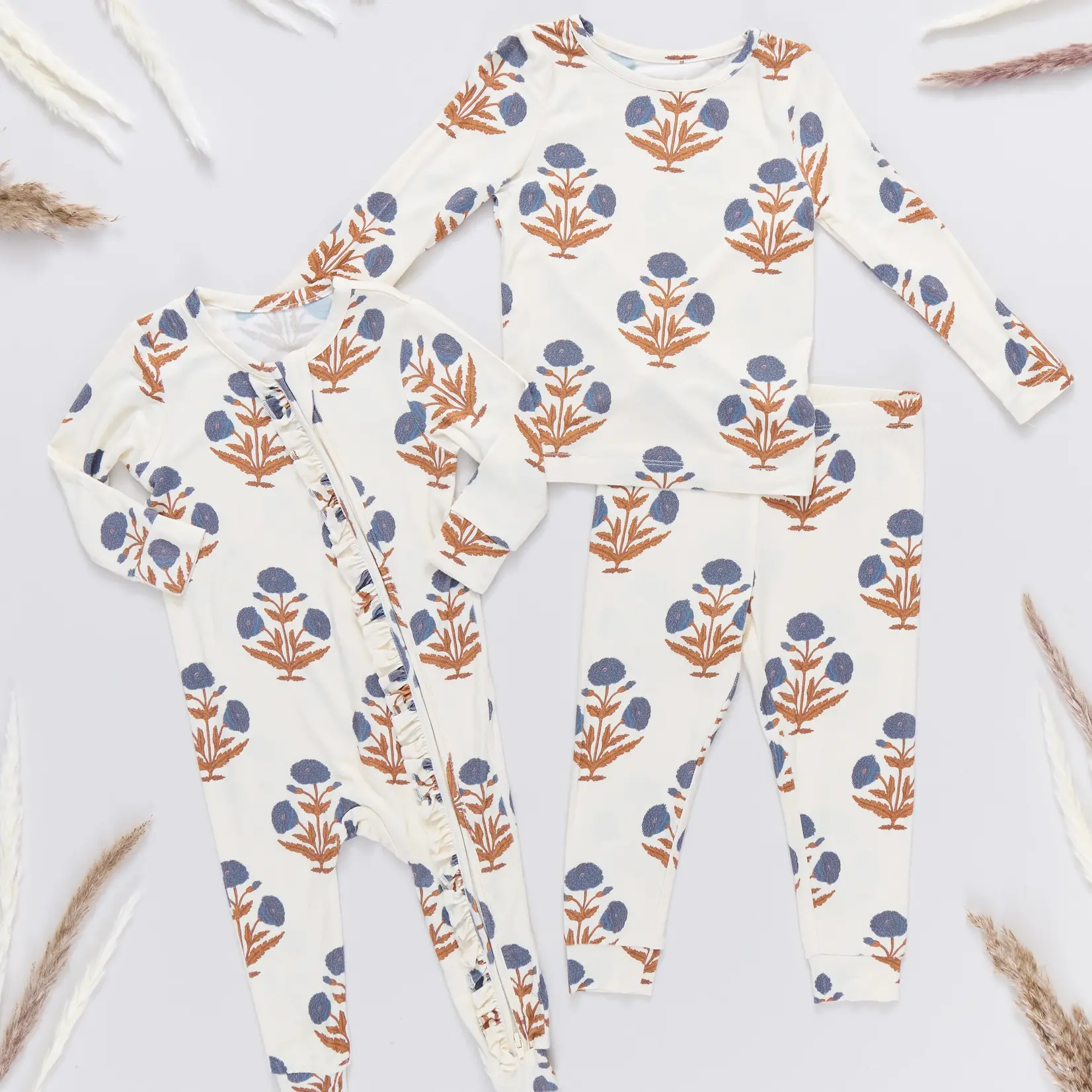 Pink Chicken baby girls ruffle bamboo romper - dandelion