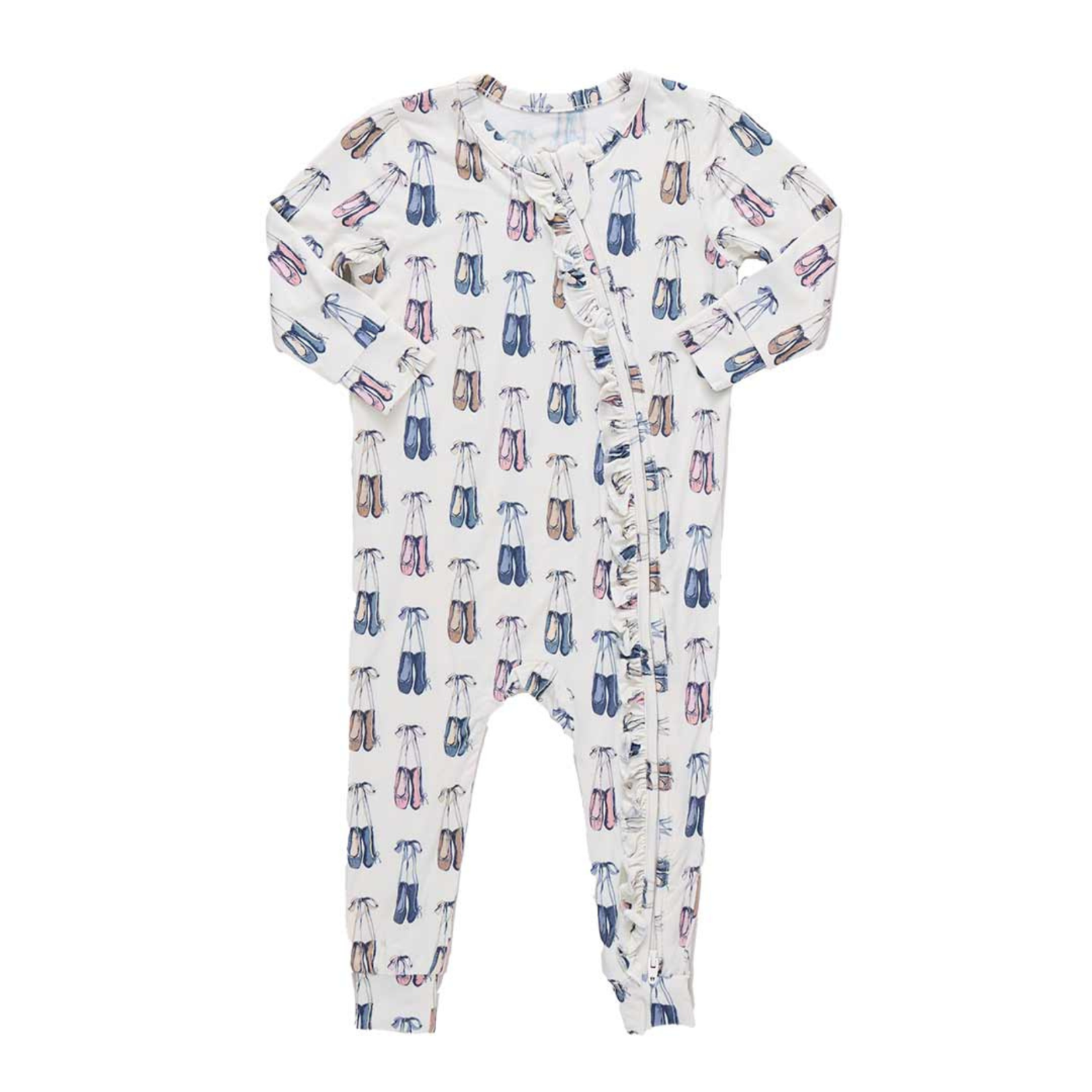 Pink Chicken baby girls ruffle bamboo romper - ballet slippers