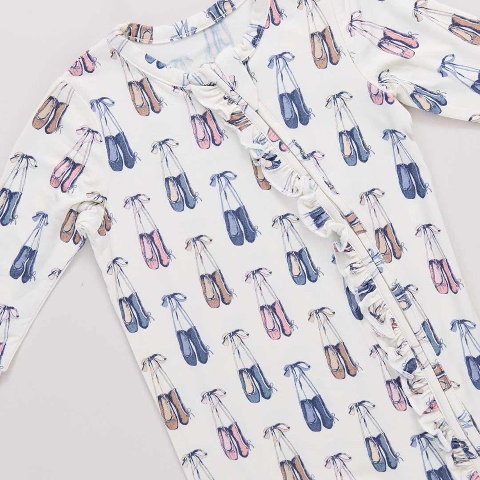 Pink Chicken baby girls ruffle bamboo romper - ballet slippers