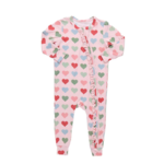 Pink Chicken baby girls ruffle bamboo romper - pink small hearts