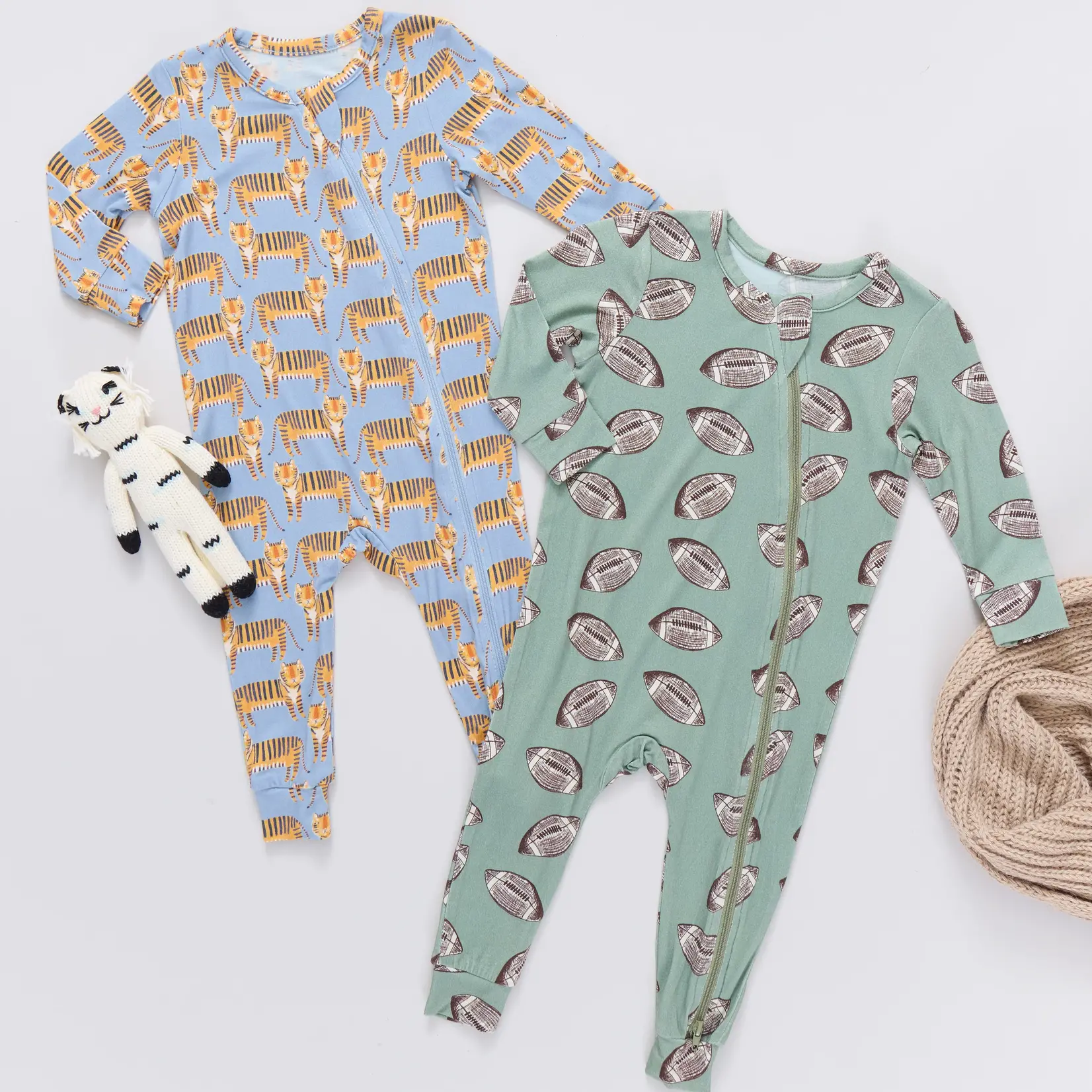 Pink Chicken baby bamboo romper - tigers