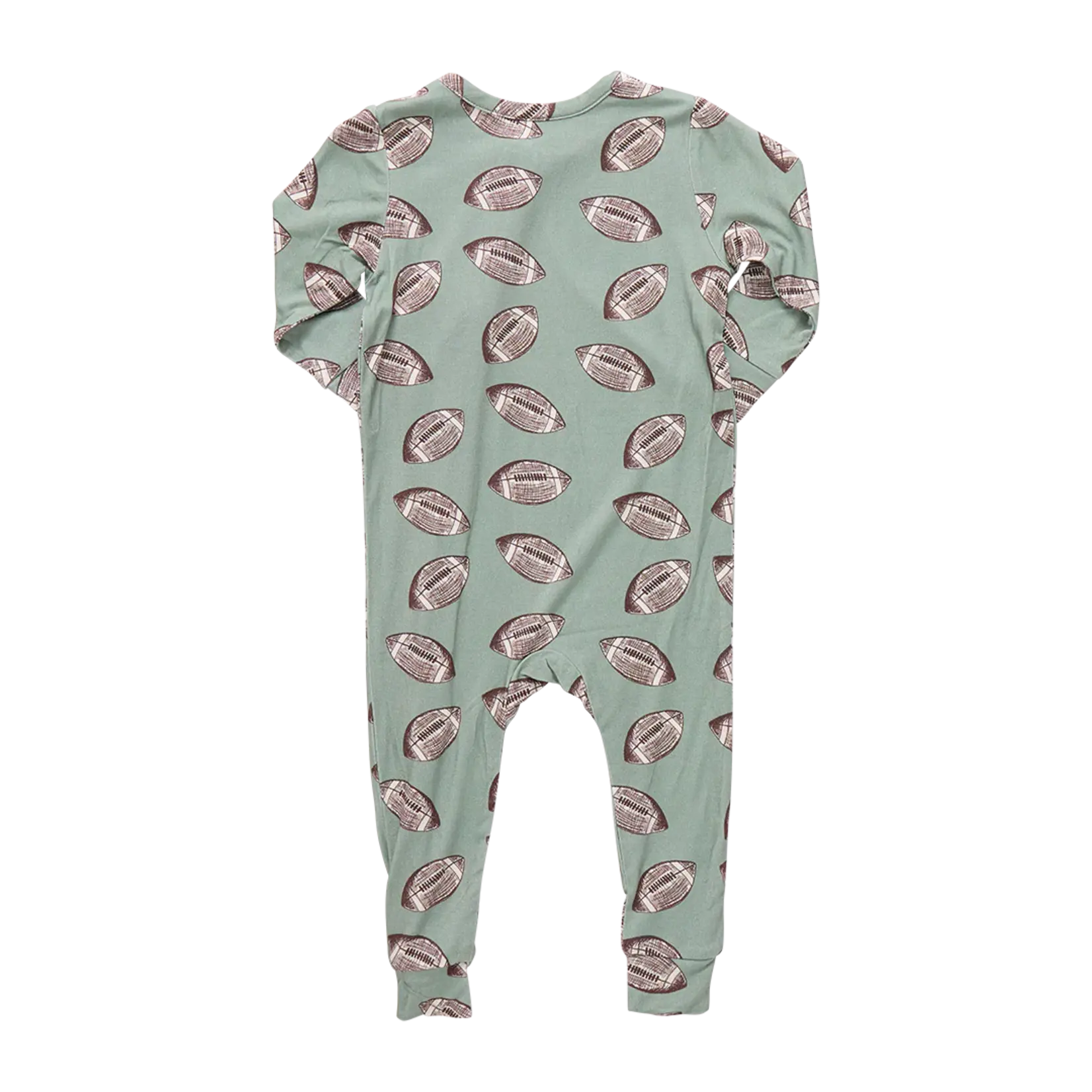 Pink Chicken baby bamboo romper - green flying footballs