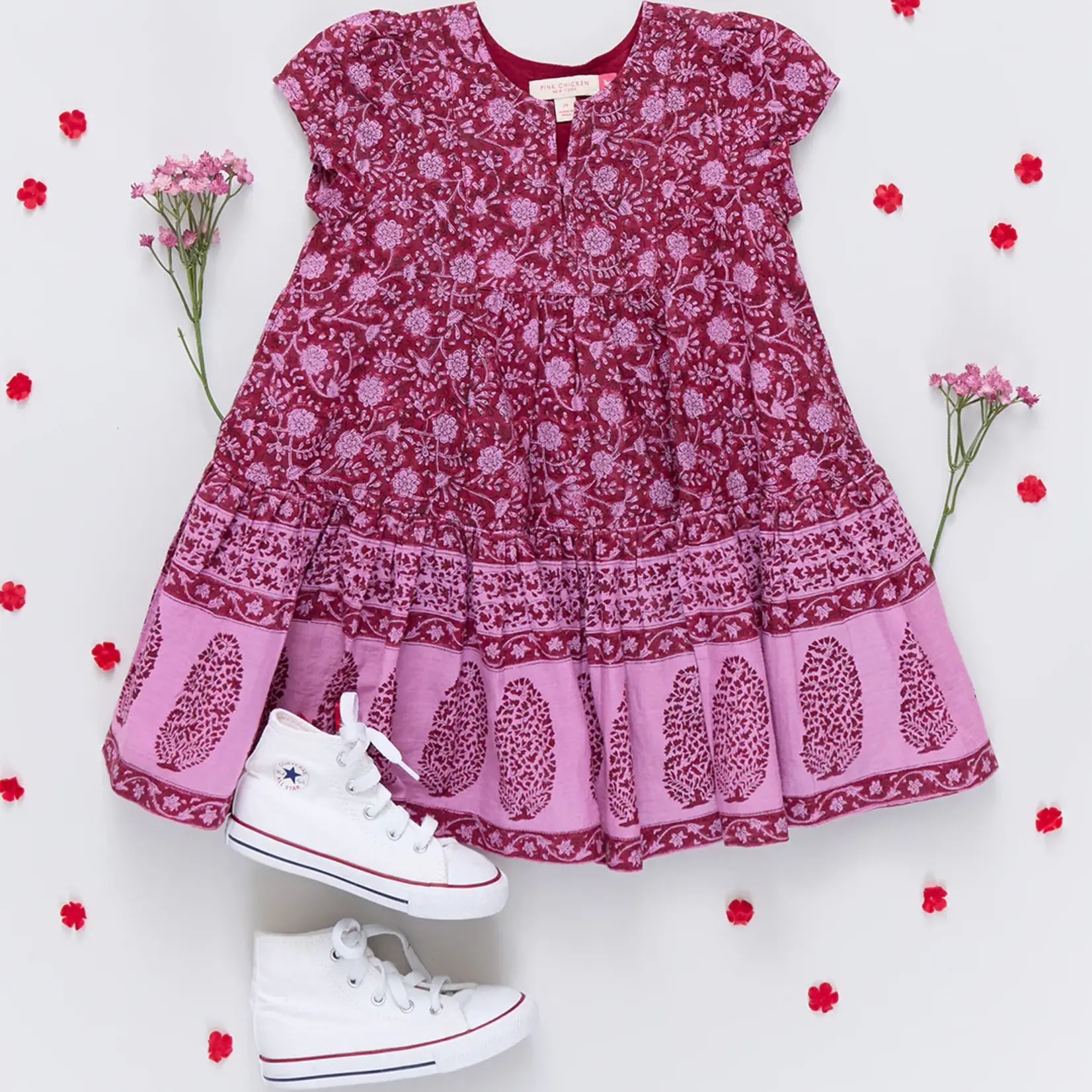 Pink Chicken girls adele dress - burgundy garden floral