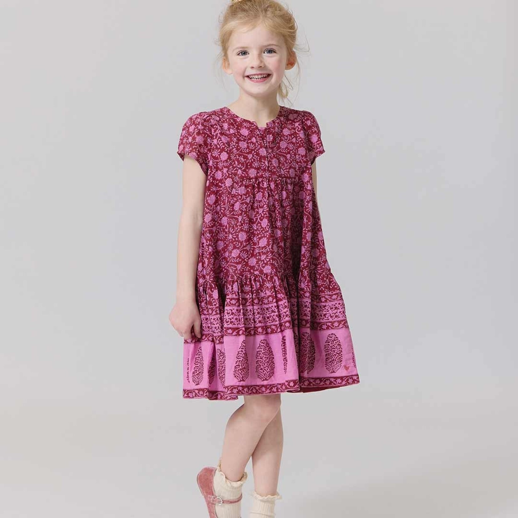 Pink Chicken girls adele dress - burgundy garden floral