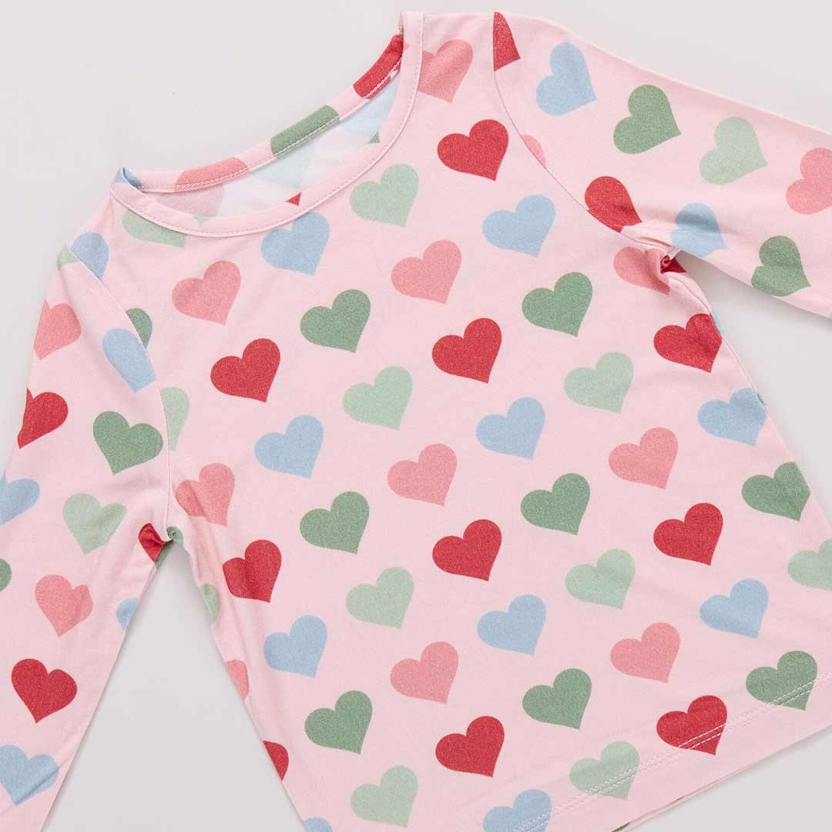 Pink Chicken kids bamboo pj set - pink small hearts