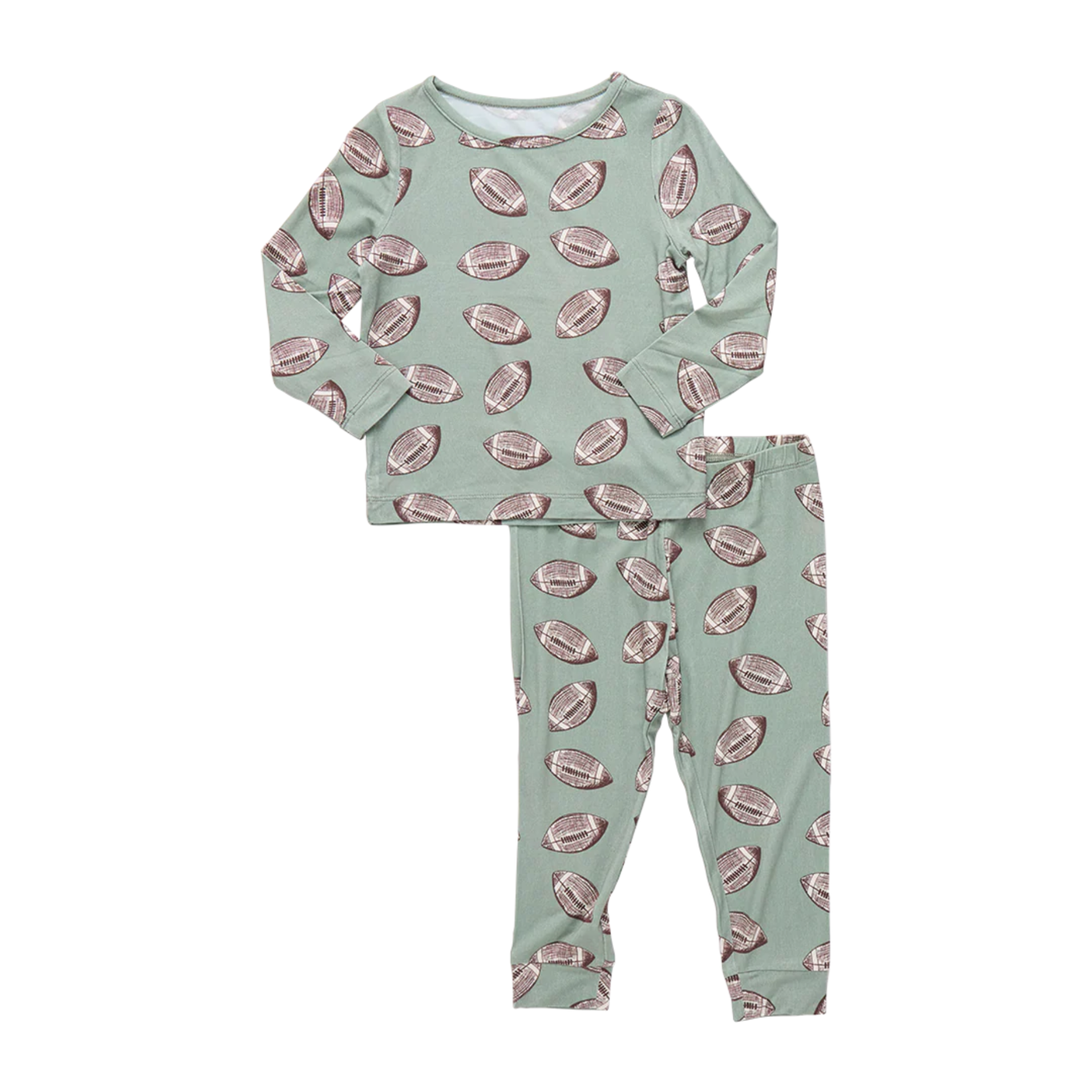 Pink Chicken kids bamboo pj set - green flying footballs