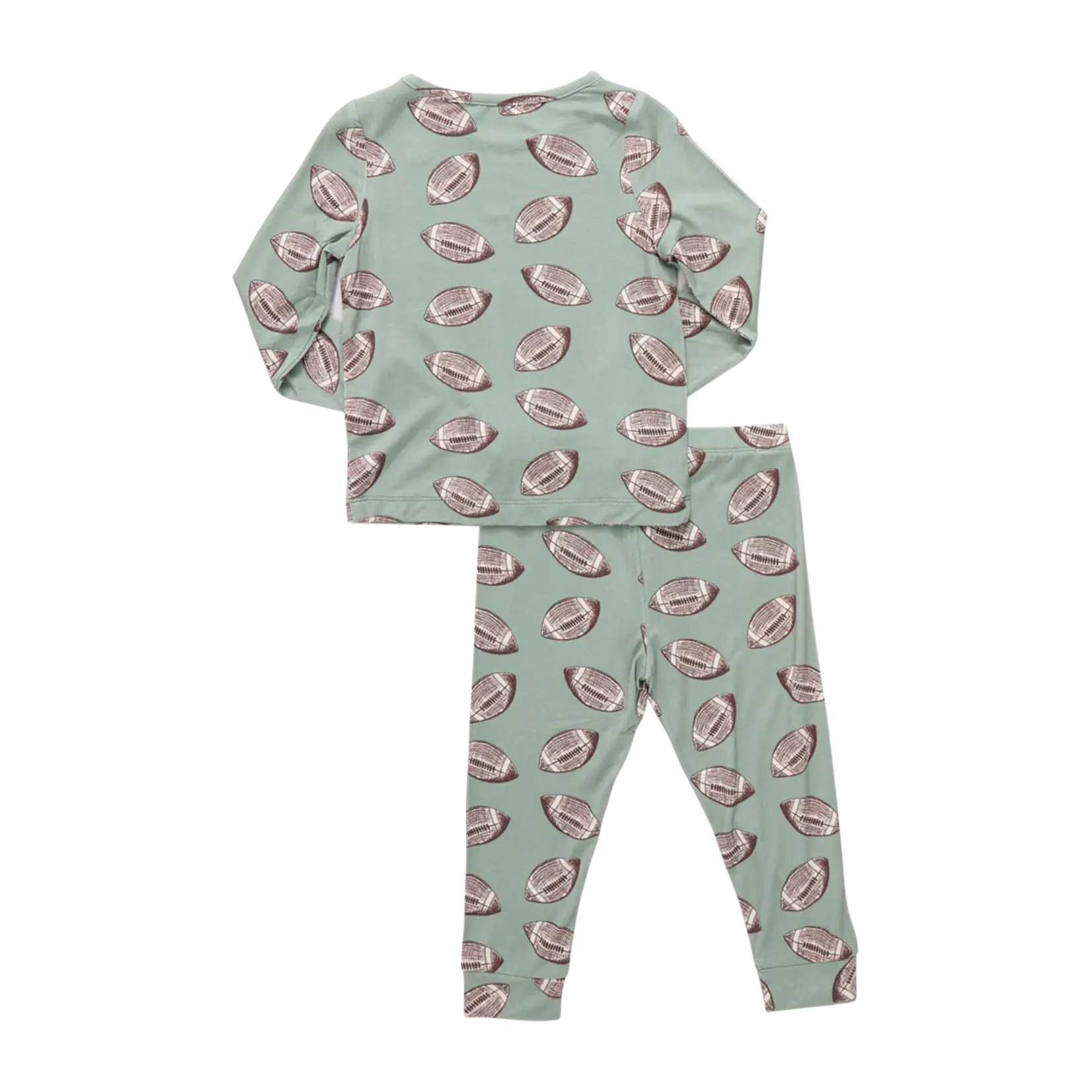 Pink Chicken kids bamboo pj set - green flying footballs