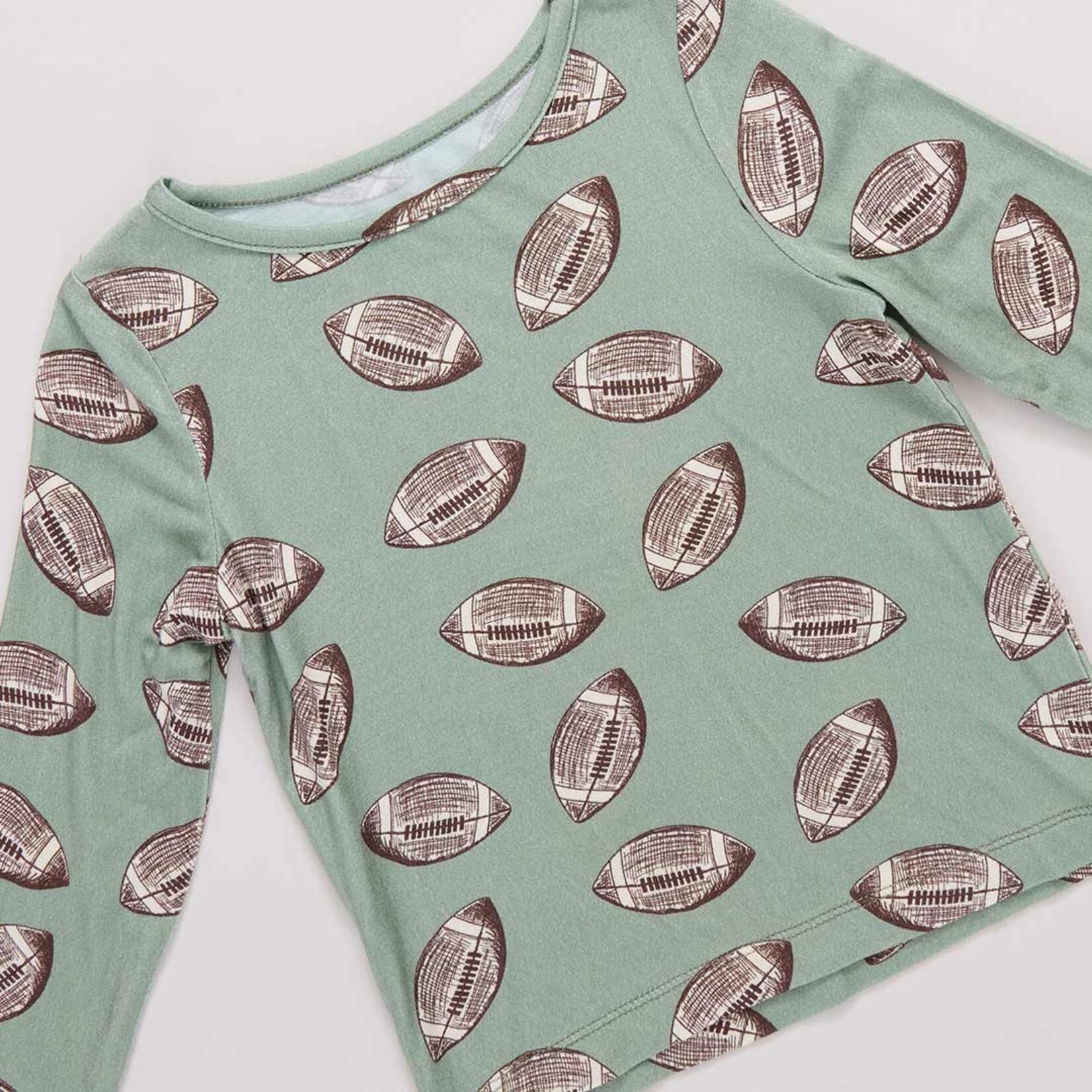 Pink Chicken kids bamboo pj set - green flying footballs