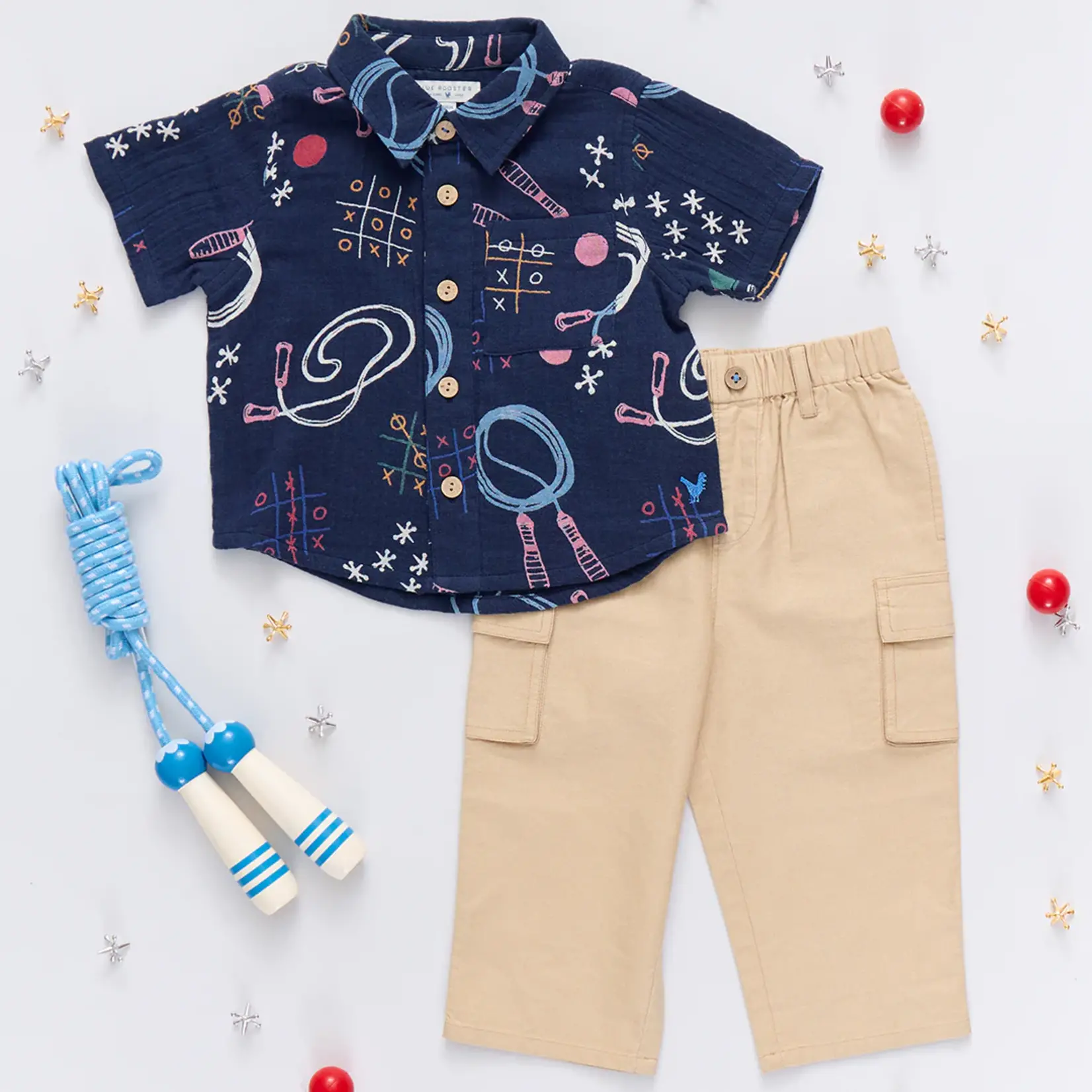 Pink Chicken boys jack shirt - tic tac toe